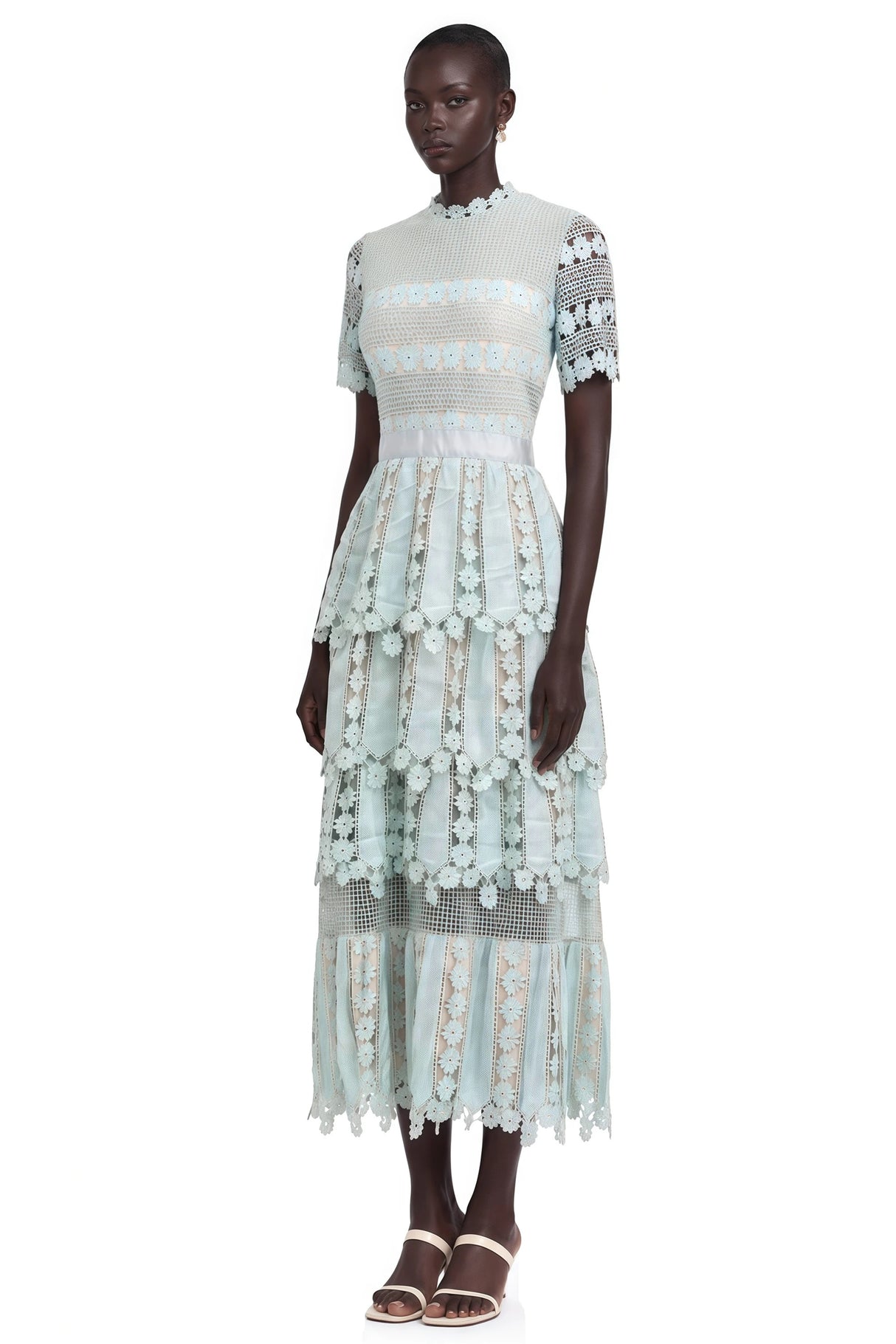 Océane green floral embroidered midi dress
