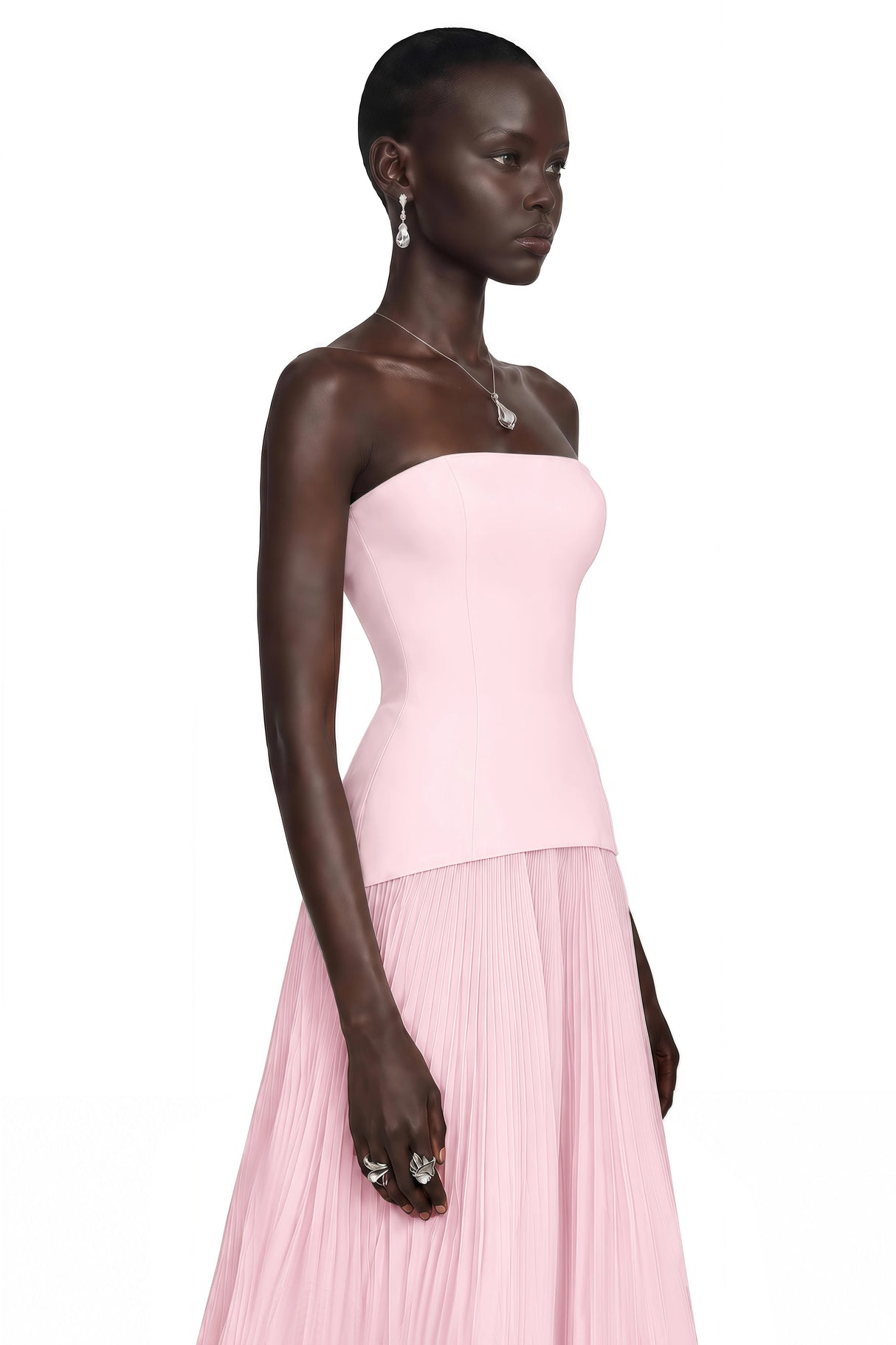 Océane Pink Off Shoulder Pleated Maxi Dress with 3D Florals