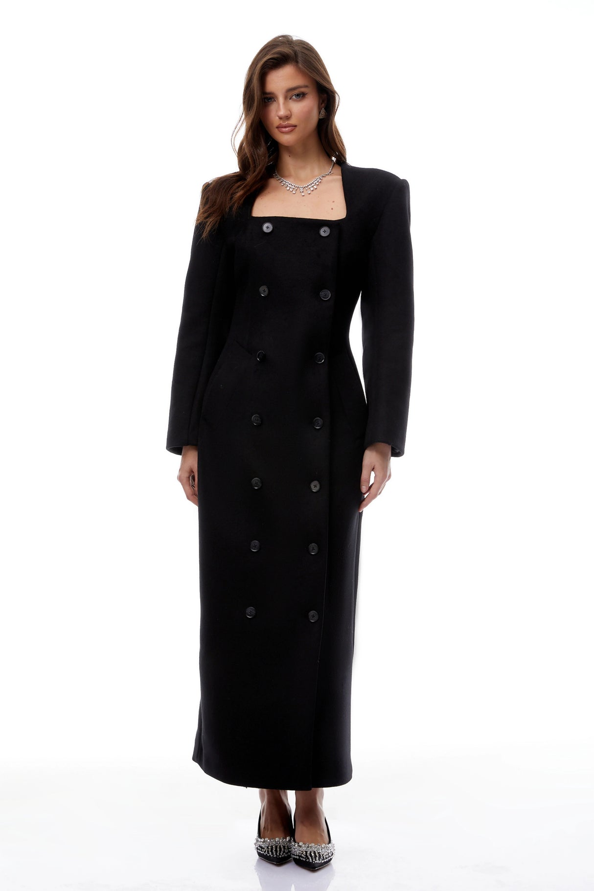 Oline Black DoubleBreasted Maxi Blazer Dress