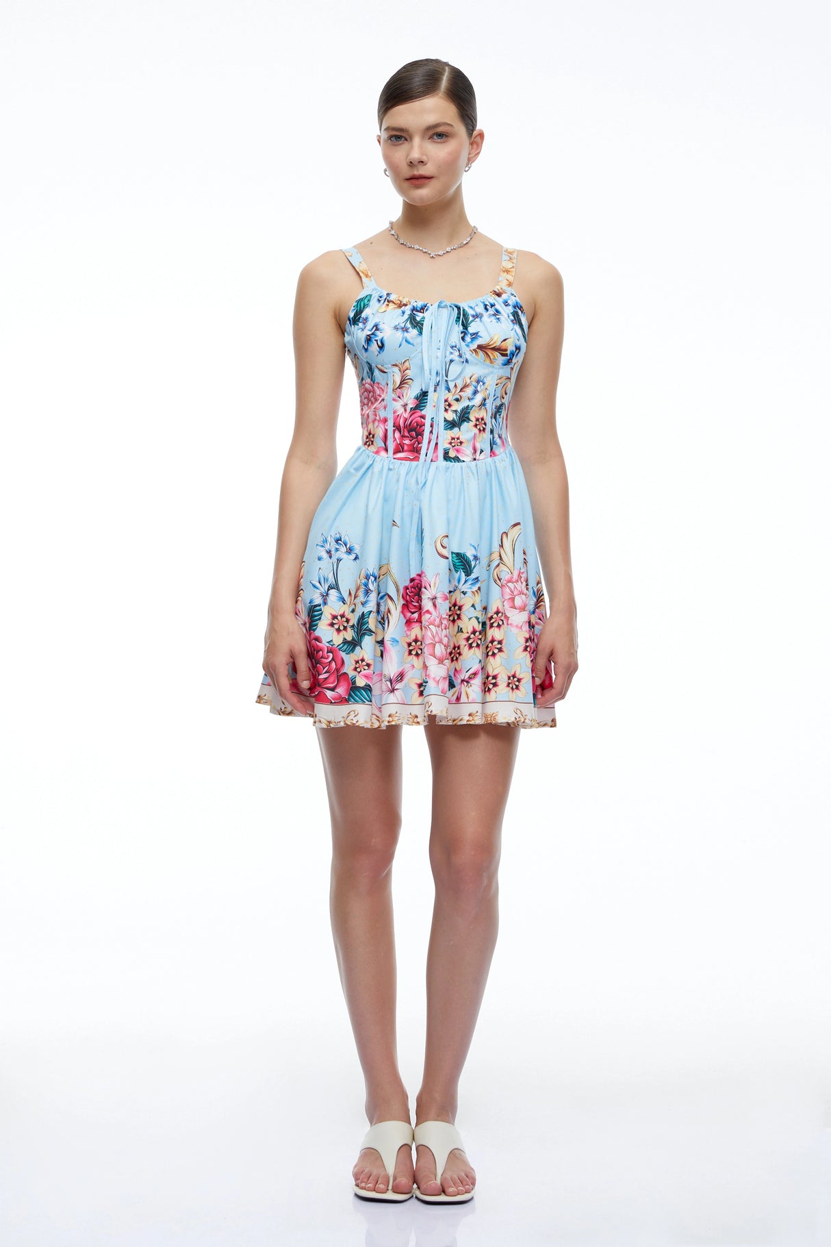 Olivette Blue Floral Ruched Mini Dress