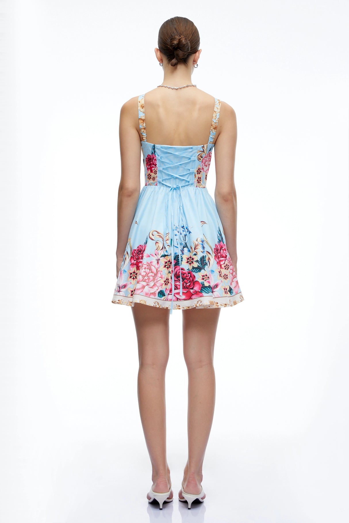 Olivette Blue Floral Ruched Mini Dress