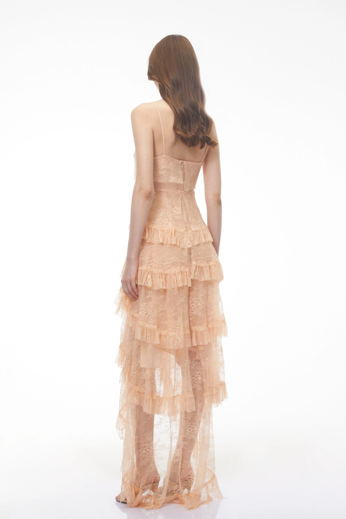 Olivia Orange Lace Maxi Dress with Ruffled Trim