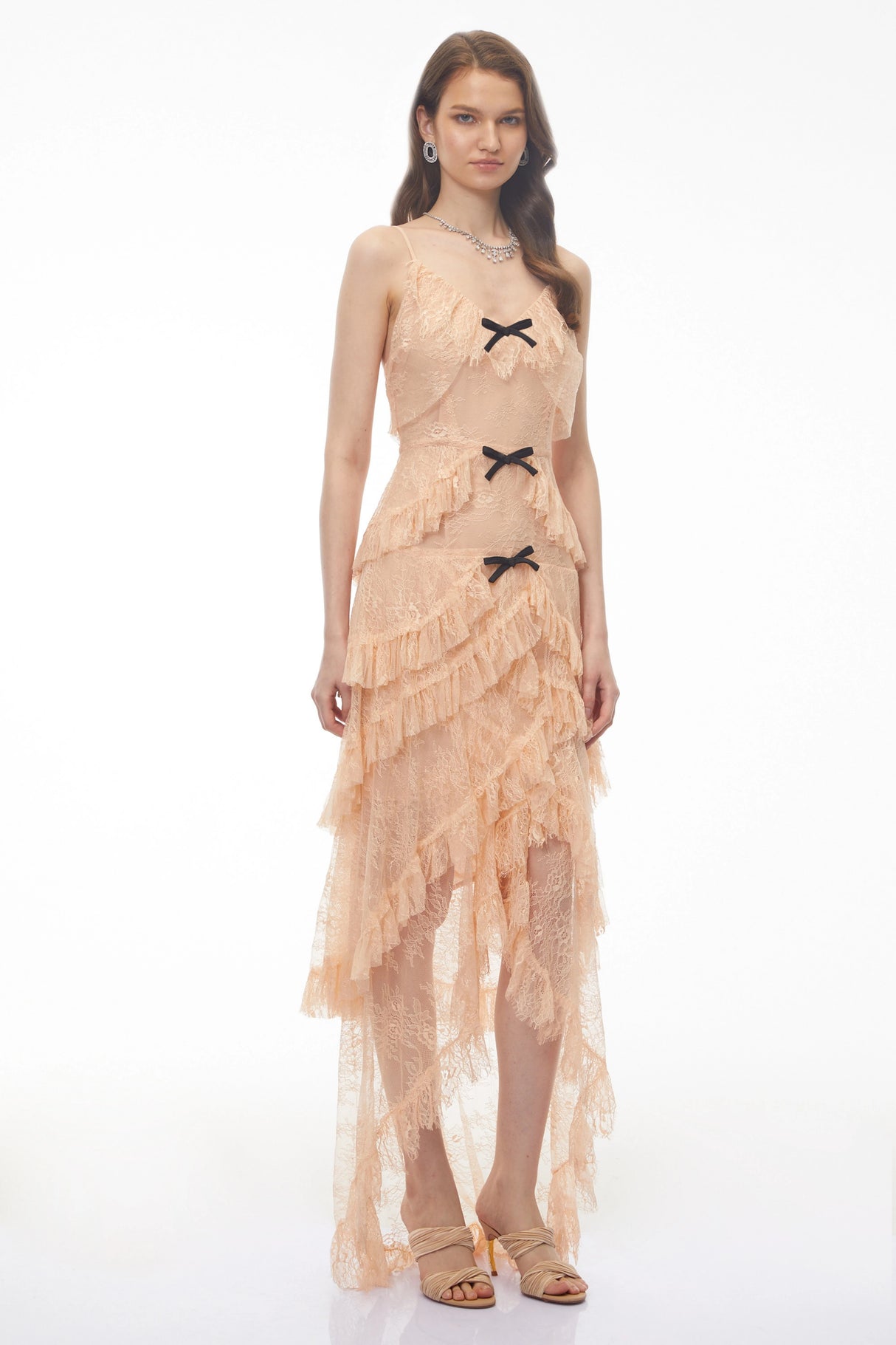 Olivia Orange Lace Maxi Dress with Ruffled Trim
