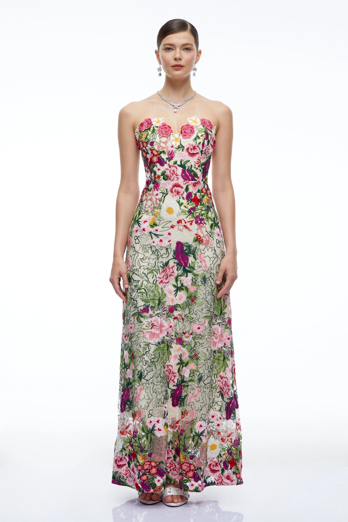 Oliwia Pink Off Shoulder Floral Embroidered Maxi Dress