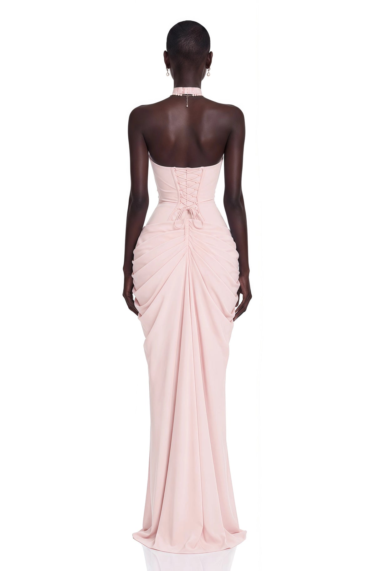 Ombeline Pink Halterneck Ruched Maxi Dress with Slit