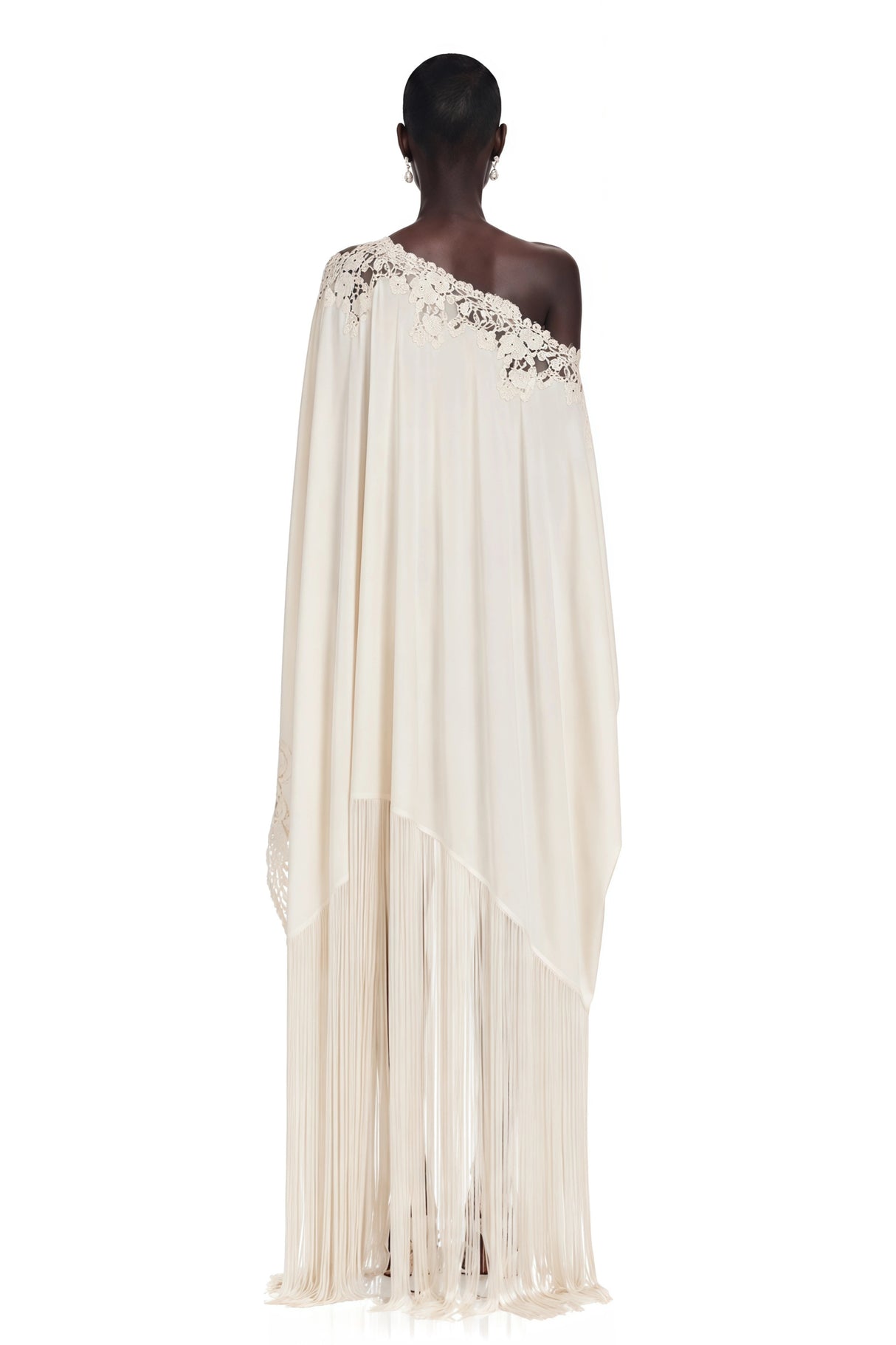 Ombeline White Asymmetrical Maxi Dress with Fringe