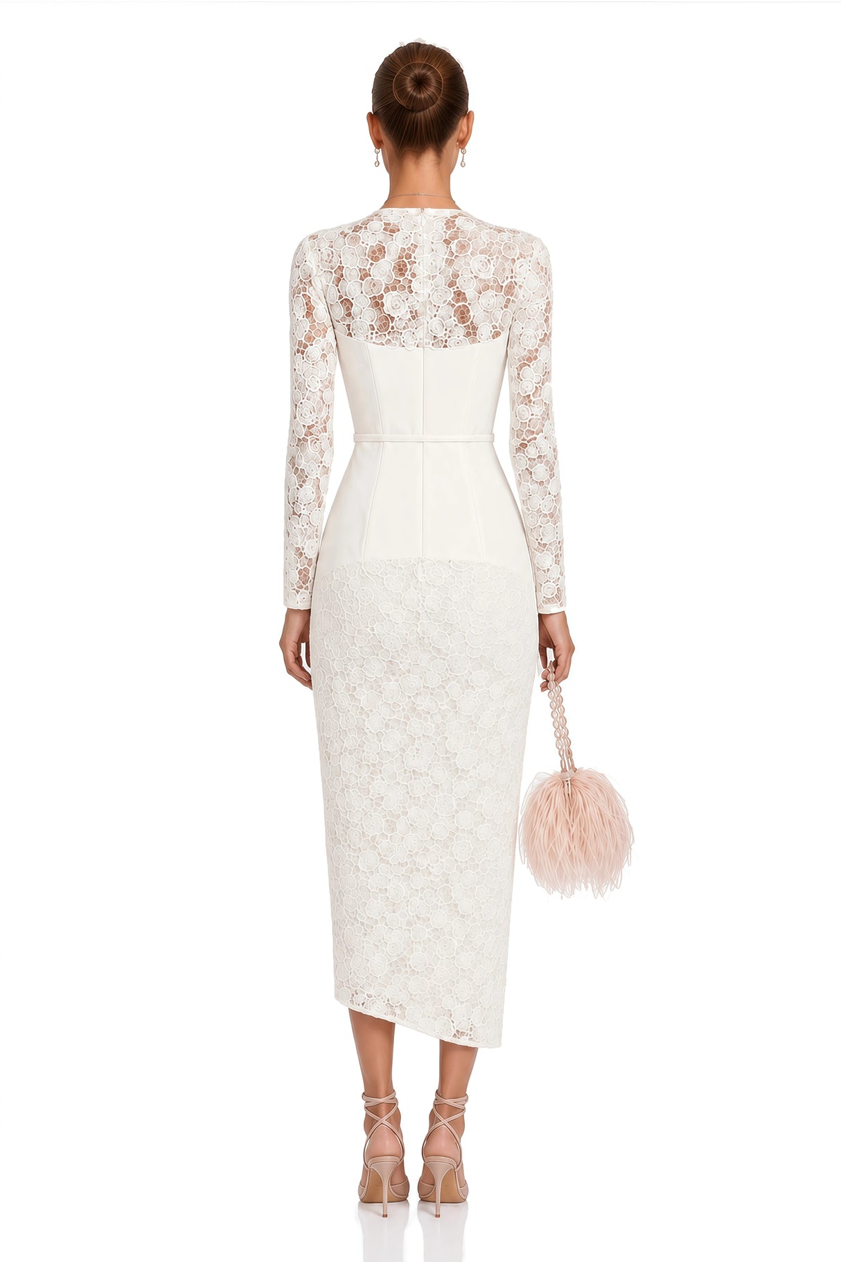 Oona White Floral Lace Pencil Midi Dress