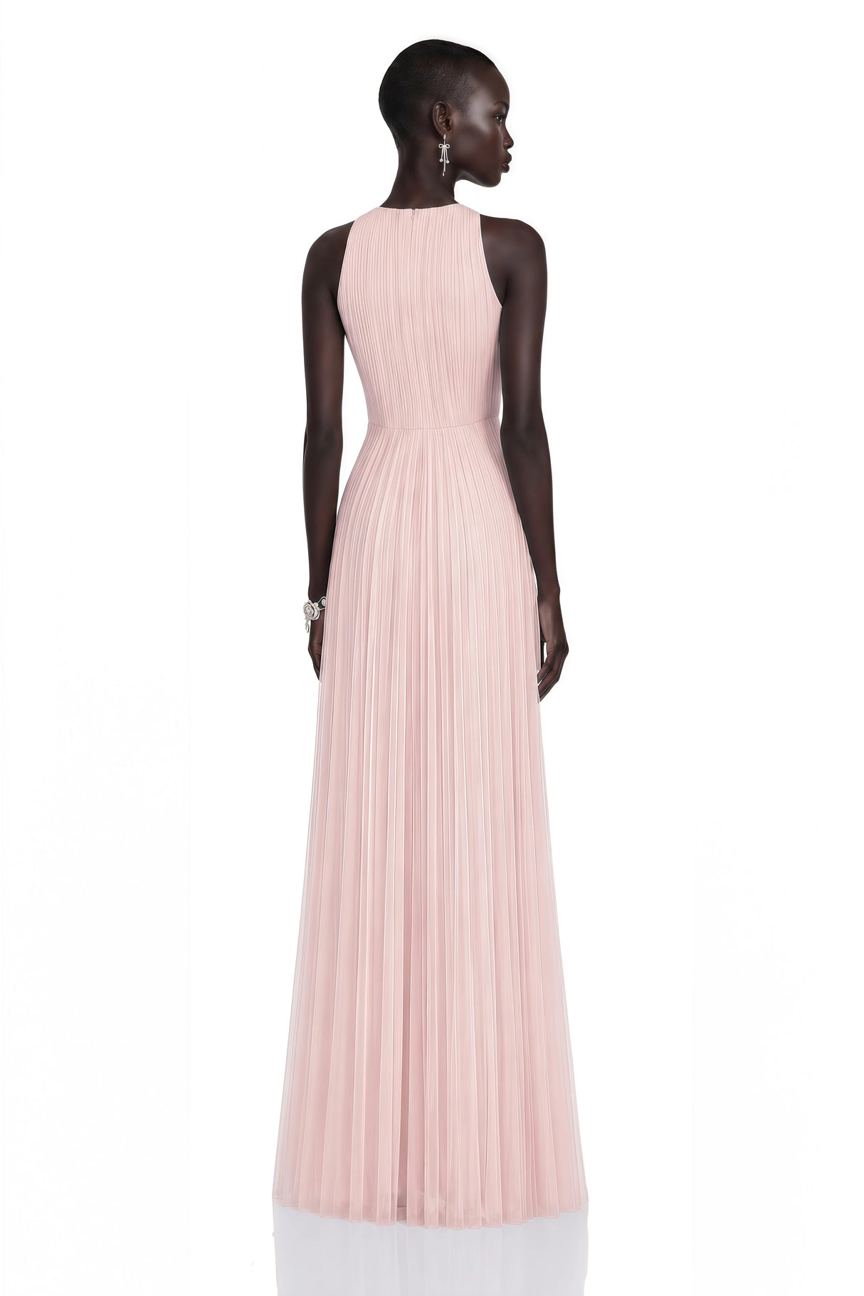 Ophelia Pink Mesh Ruched Maxi Dress with Cape