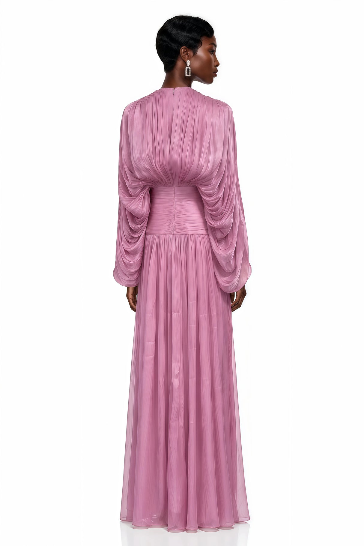 Ophelia Pink Pleated Glossy Maxi Dress