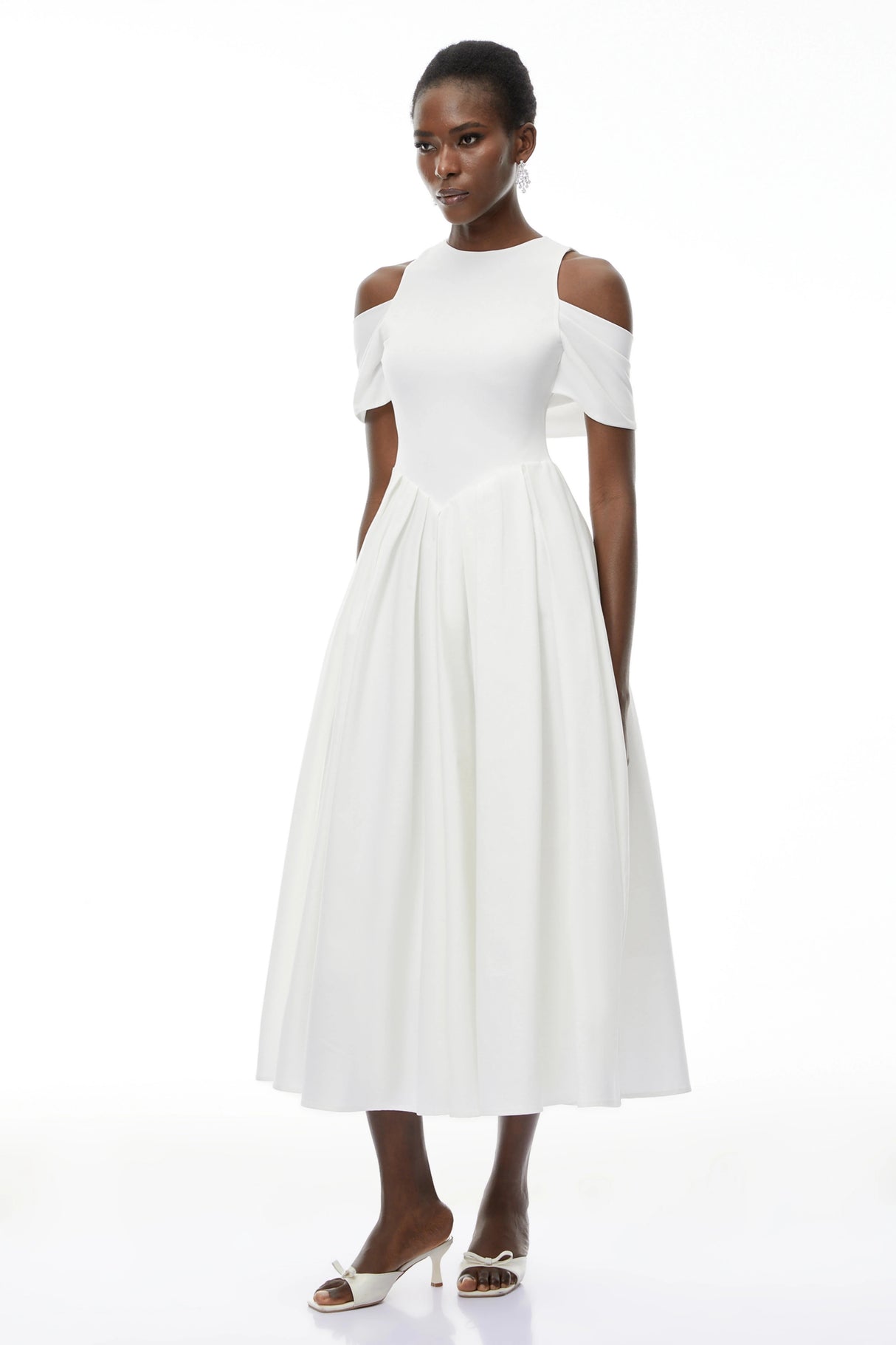 Ophelia White Pleated Midi Dress with Selftie