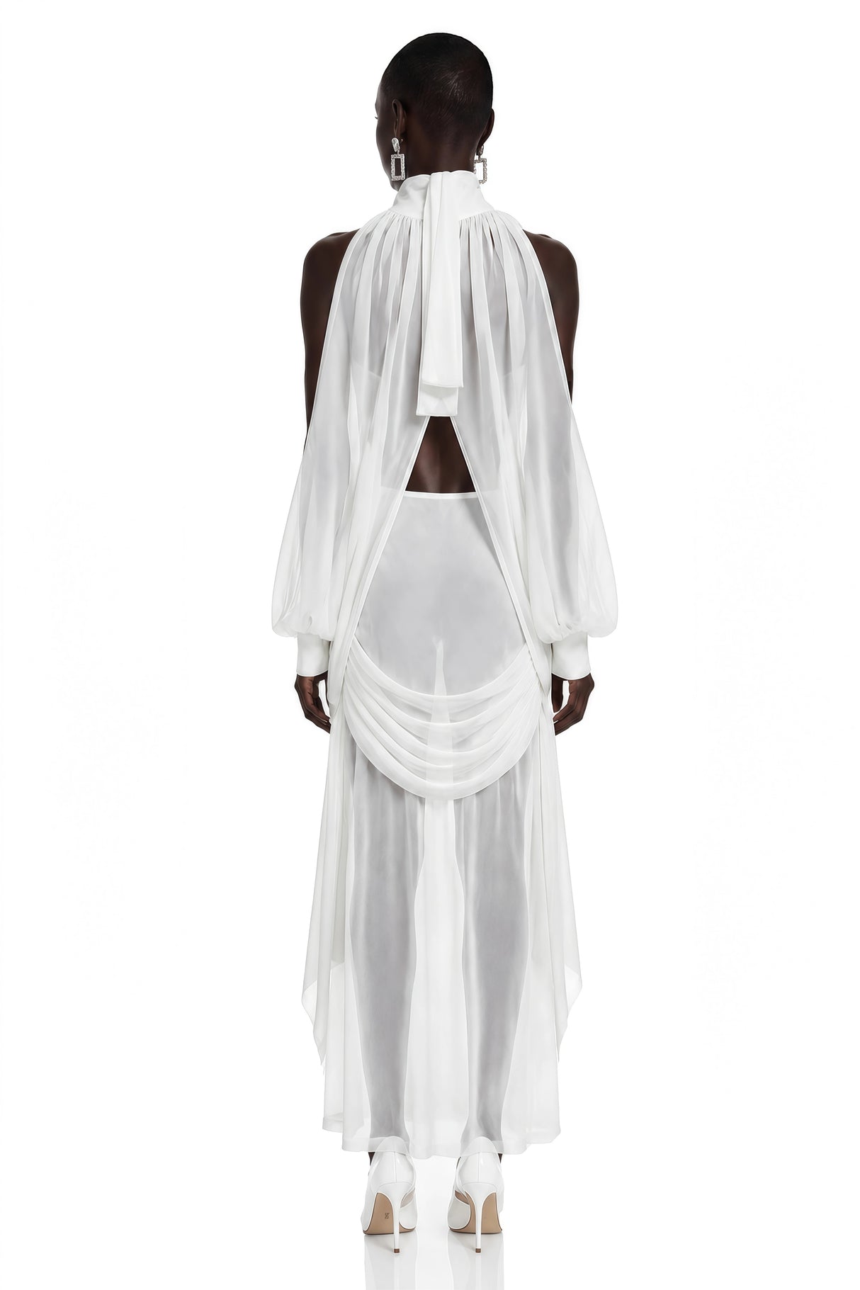Ophelia White Turtleneck Ruched Top Skirt Set