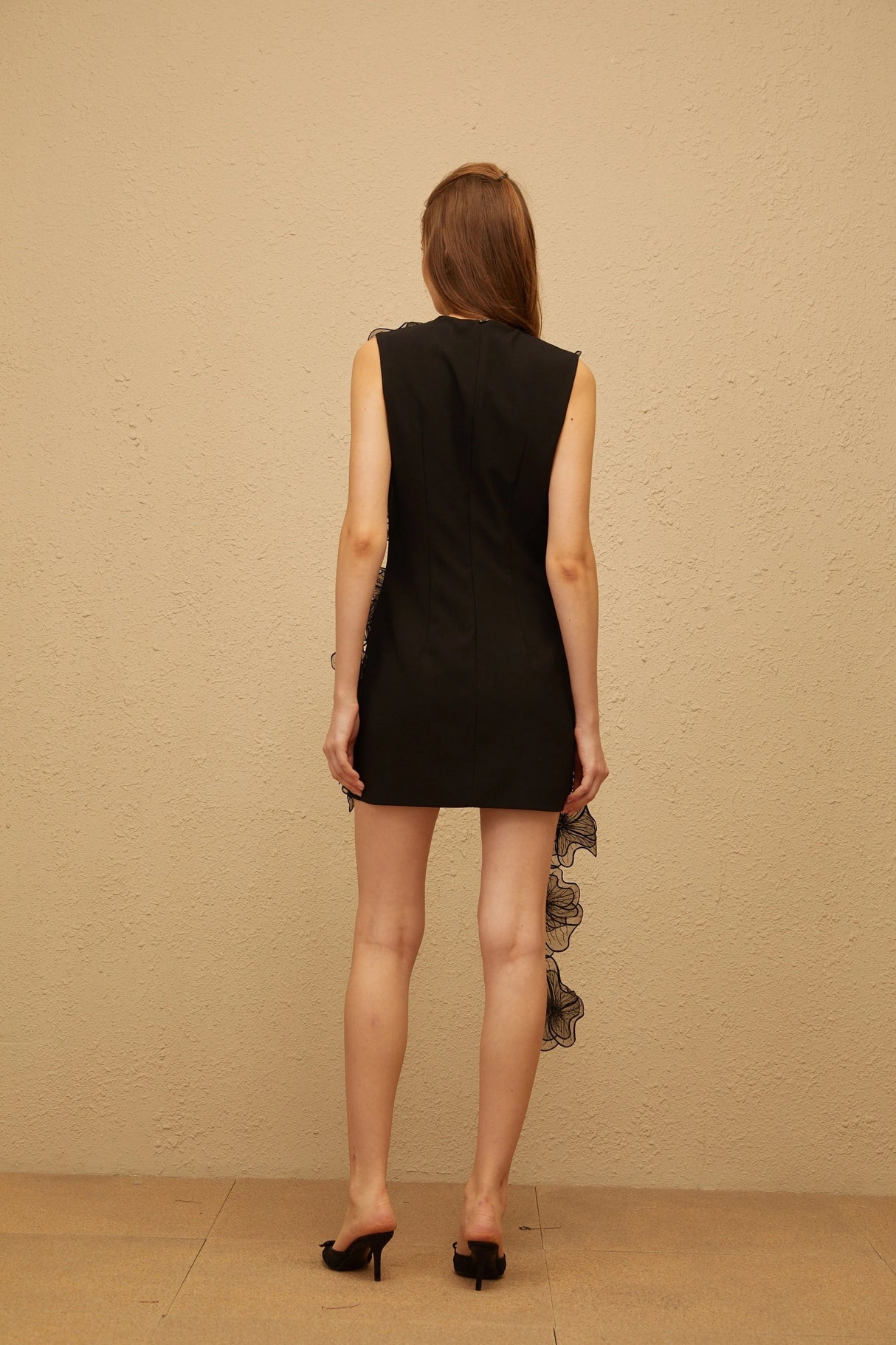 Oriane Black 3D Petal Mini Dress