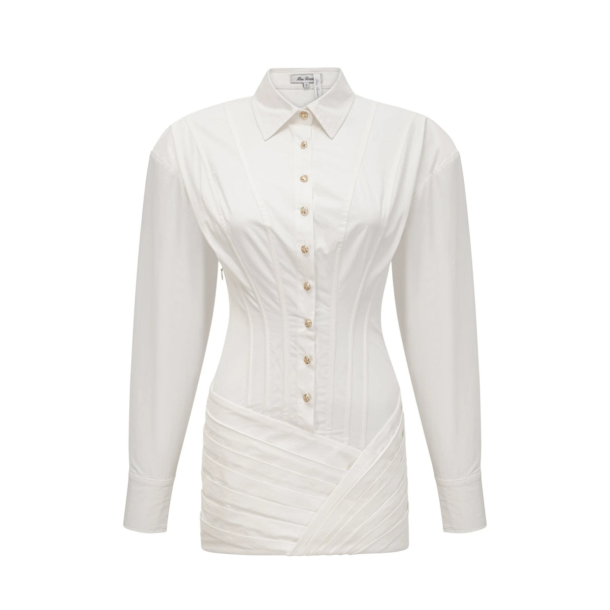 Orlane White CinchedWaist Pleated Mini Shirt Dress