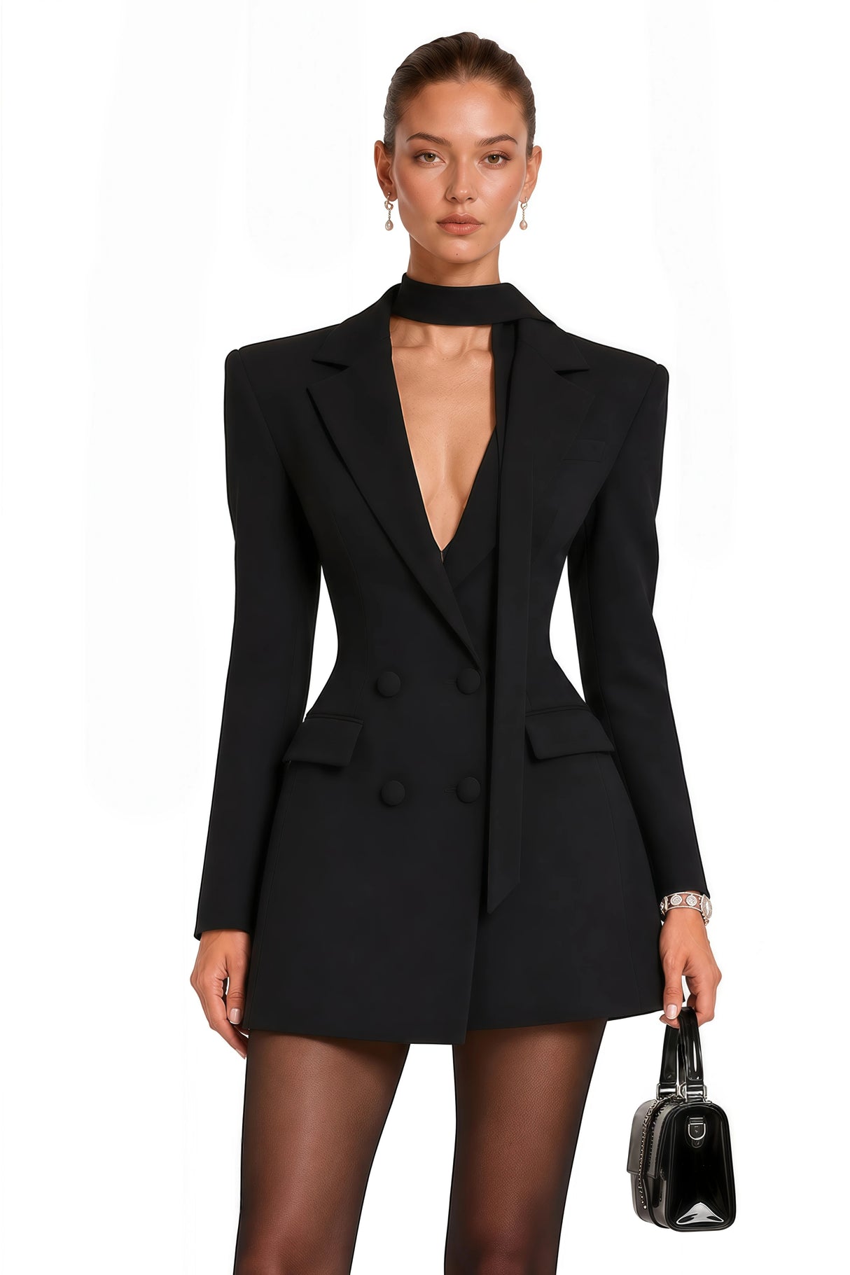 Osanne Black Double Breasted Blazer Mini Dress