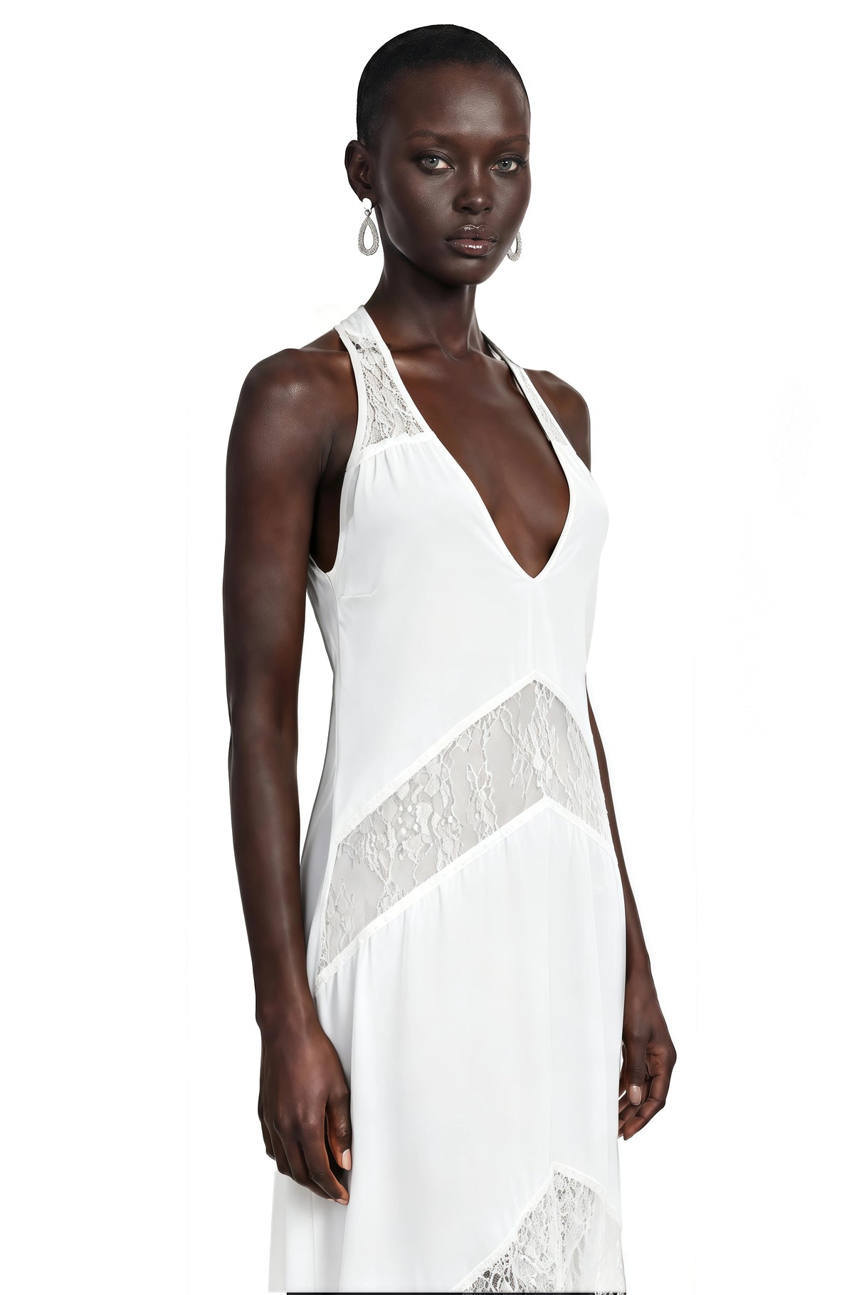 Otago White Halterneck Maxi Dress with Lace Panels