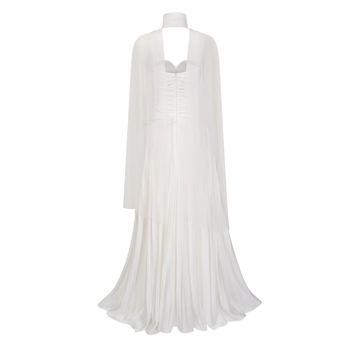 Palesa White Pleated Glossy Maxi Dress Cape Set