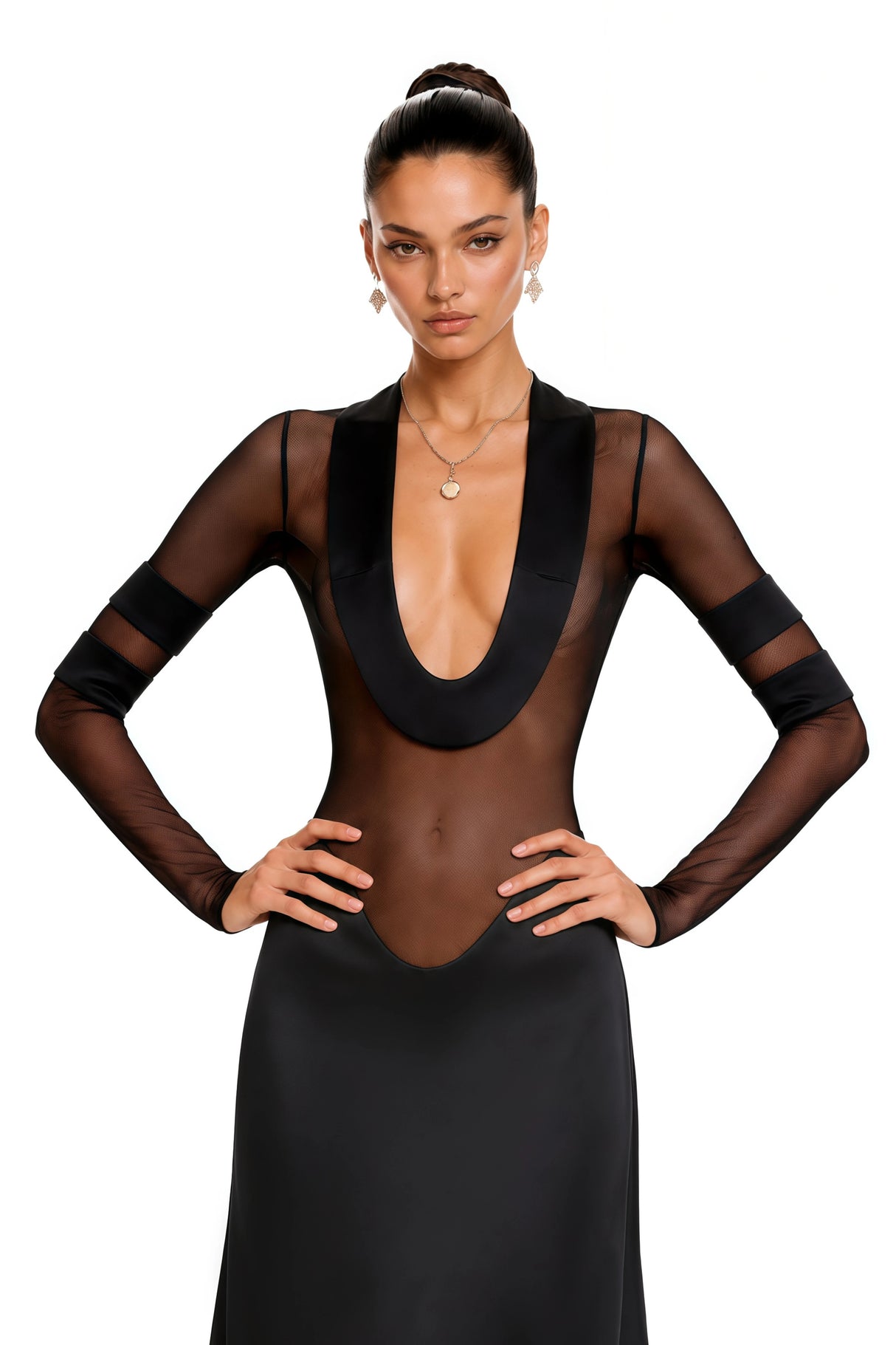 Panagiota Black MeshPanel Gown