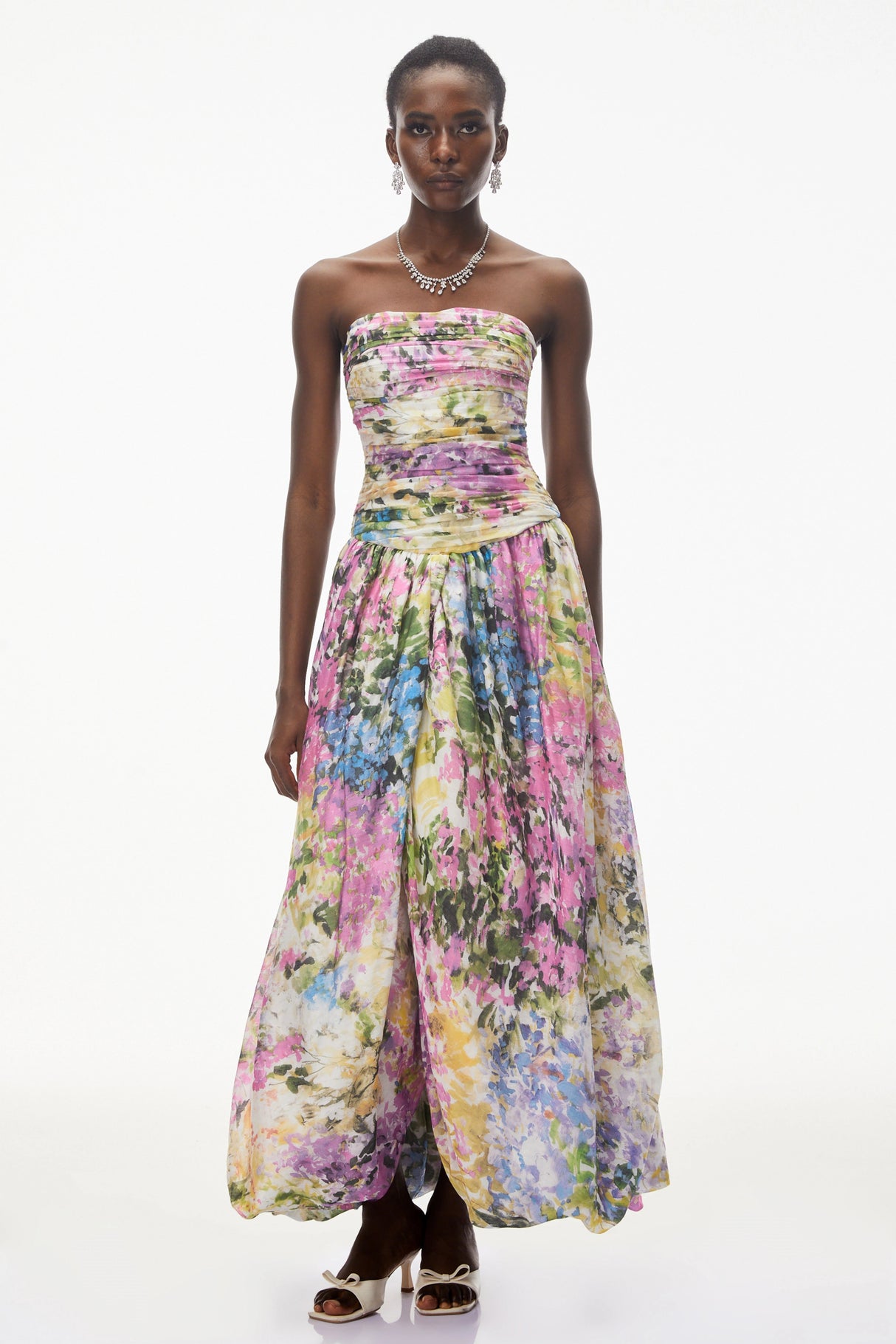 Parastoo Lavandula Floral Print Pleated Maxi Dress