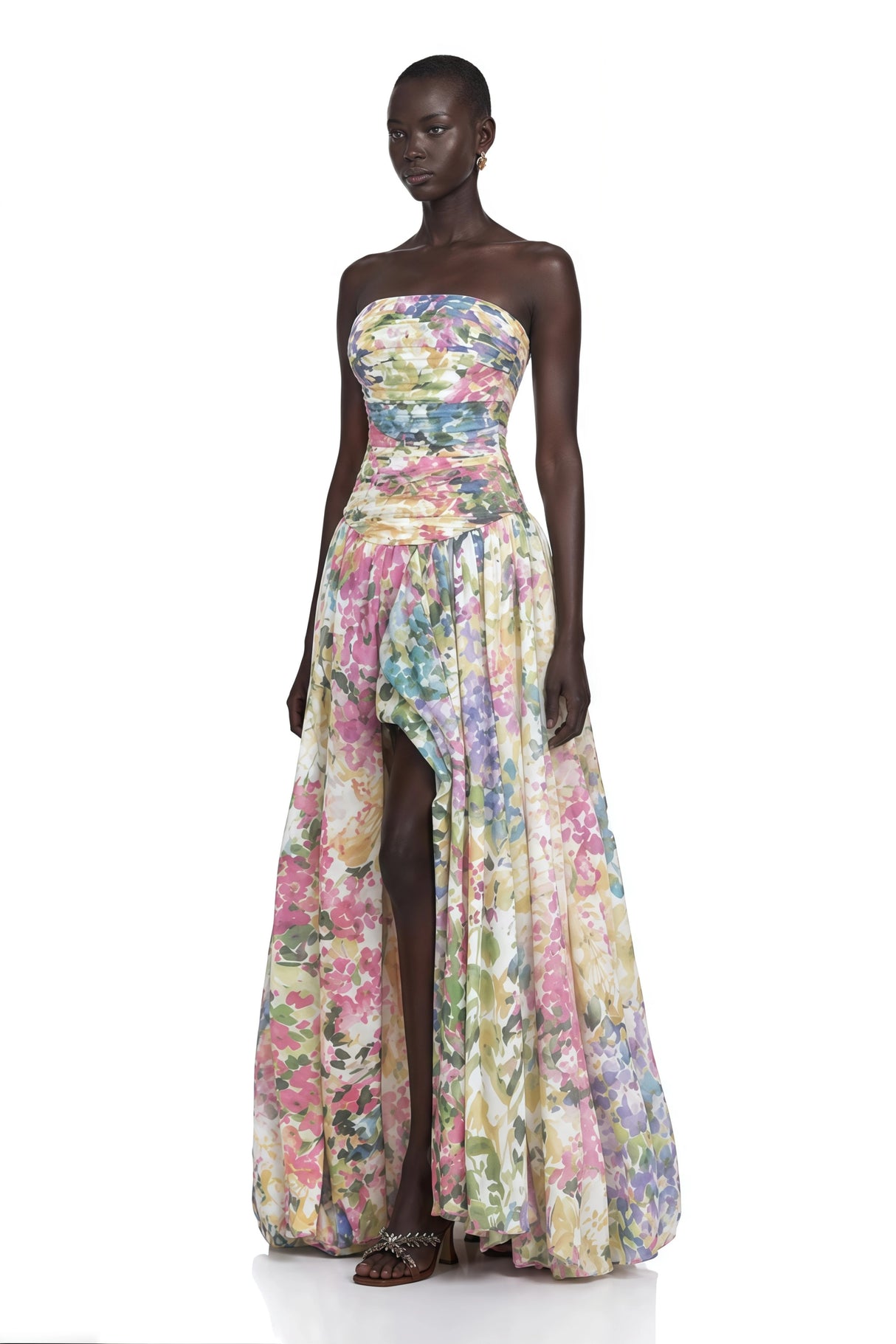 Parastoo Lavandula Floral Print Pleated Maxi Dress