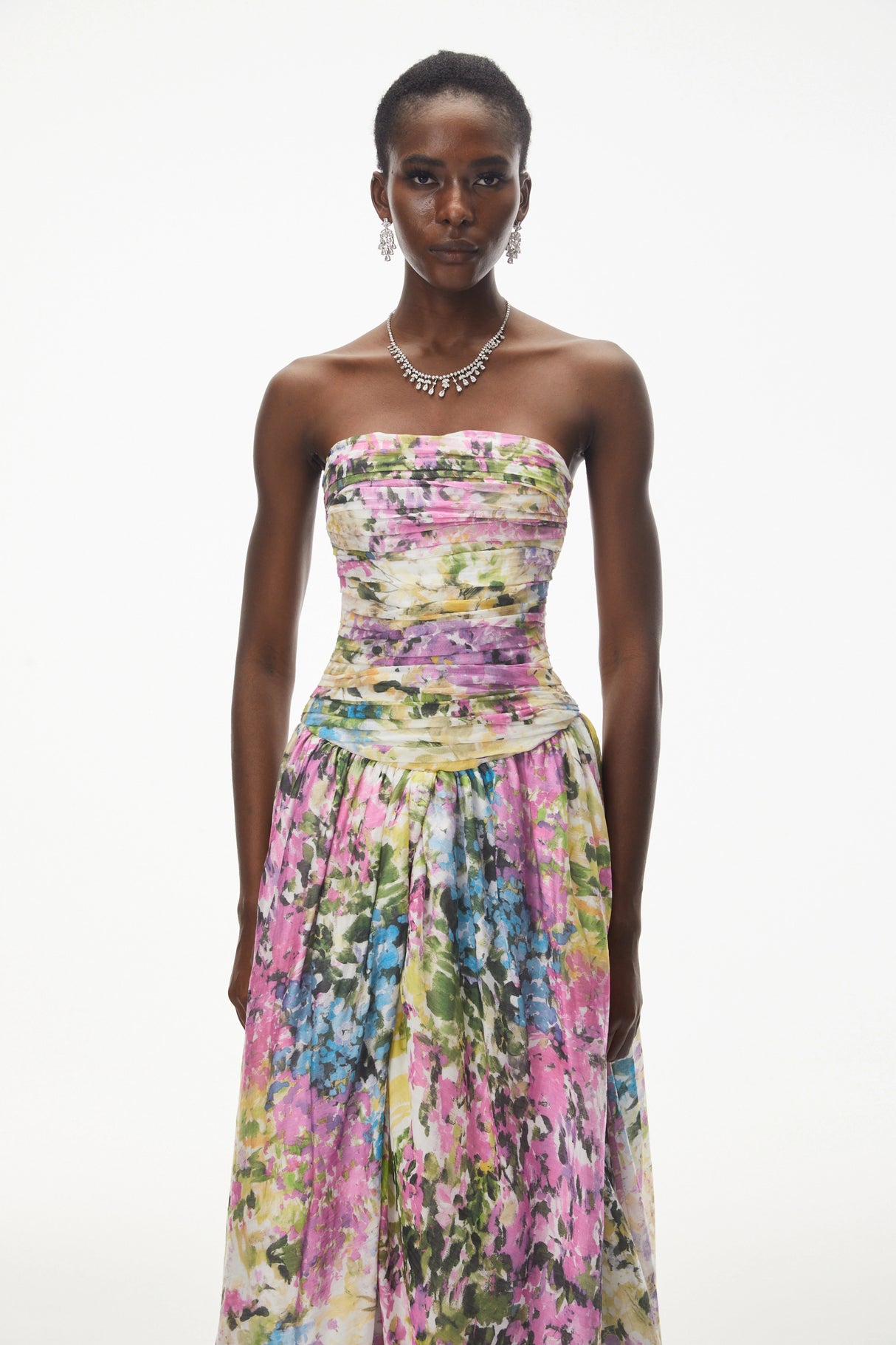 Parastoo Lavandula Floral Print Pleated Maxi Dress