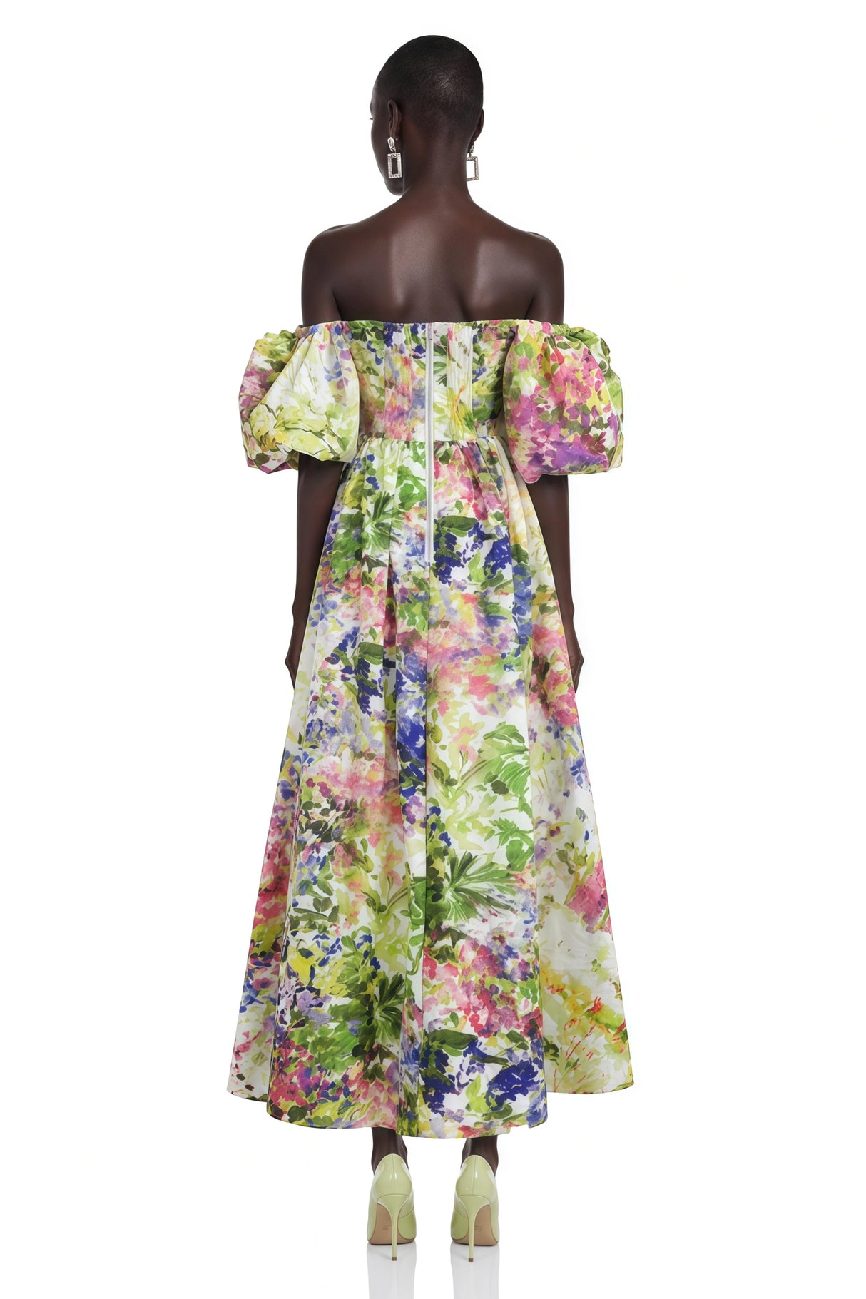 Parastoo Lavandula Puff Sleeve Floral Print Maxi Dress