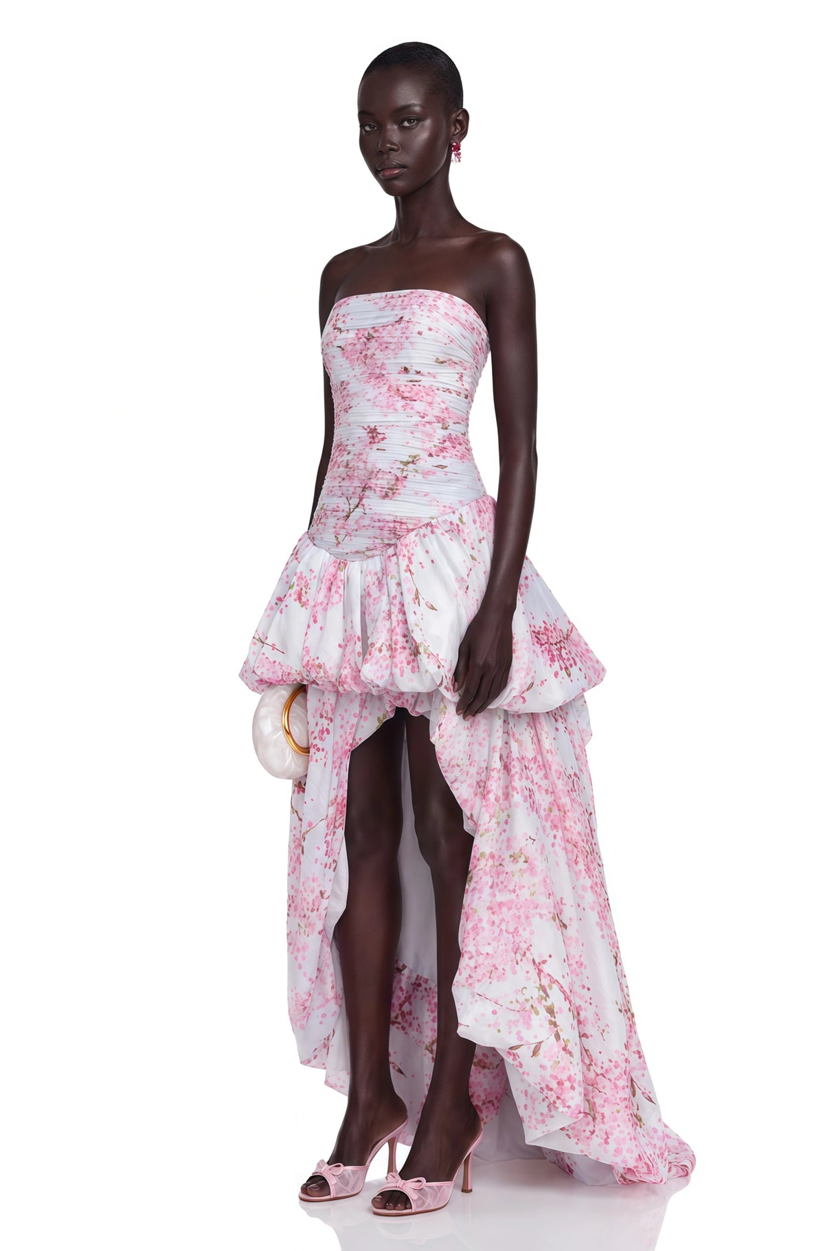 Parastoo Pink Floral Print Pleated Maxi Dress