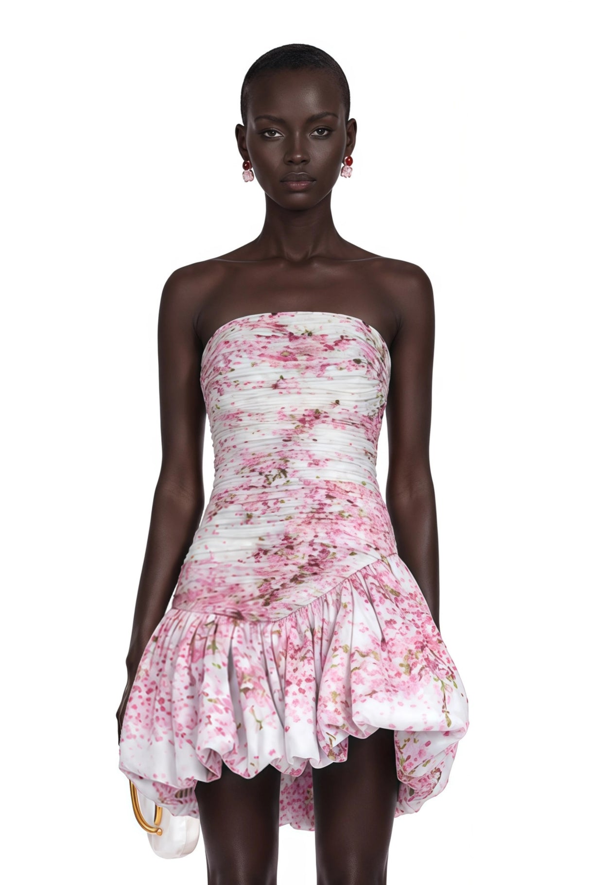 Parastoo Pink Floral Print Pleated Mini Dress