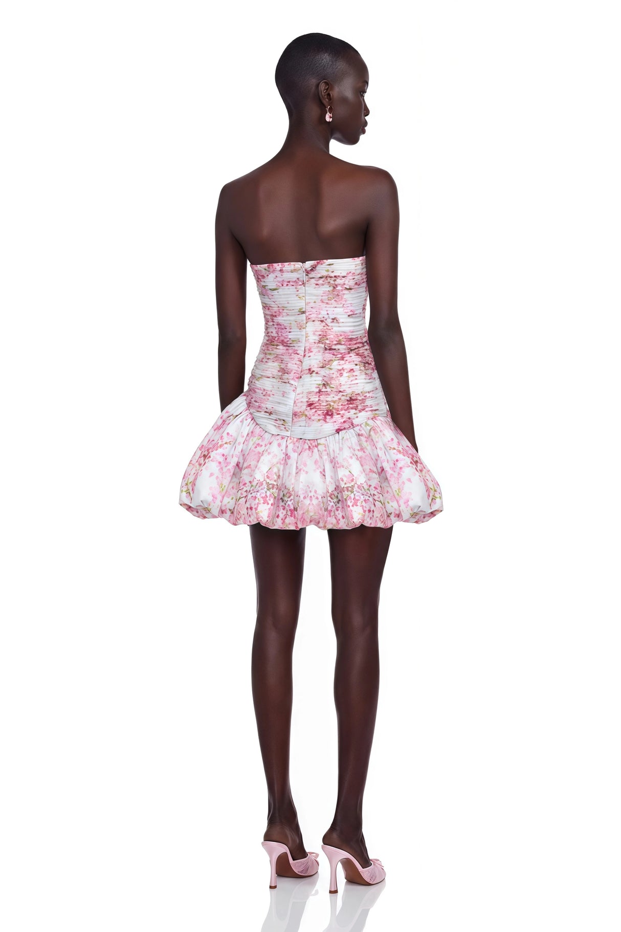 Parastoo Pink Floral Print Pleated Mini Dress