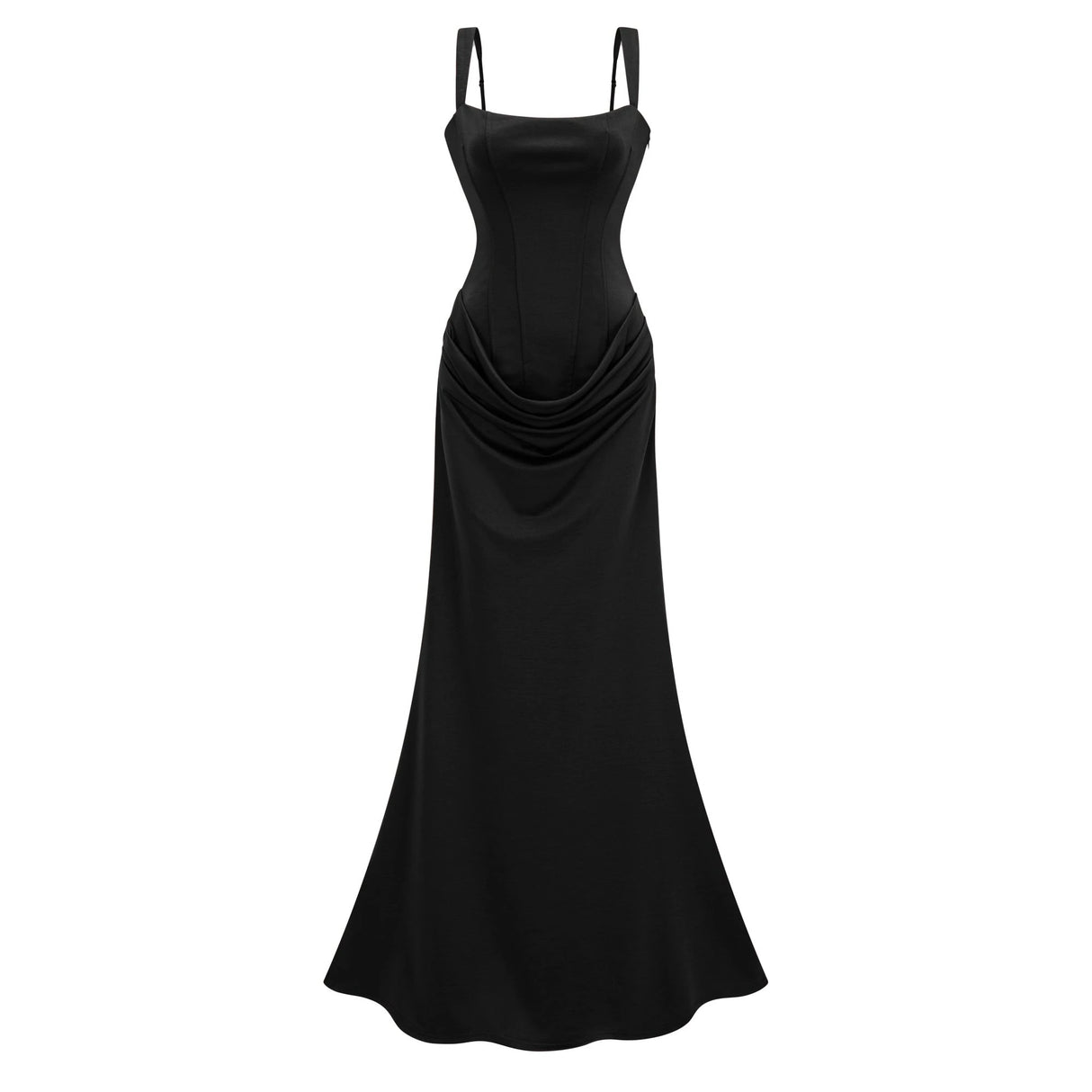 Paulette Black Ruched Corset Maxi Dress