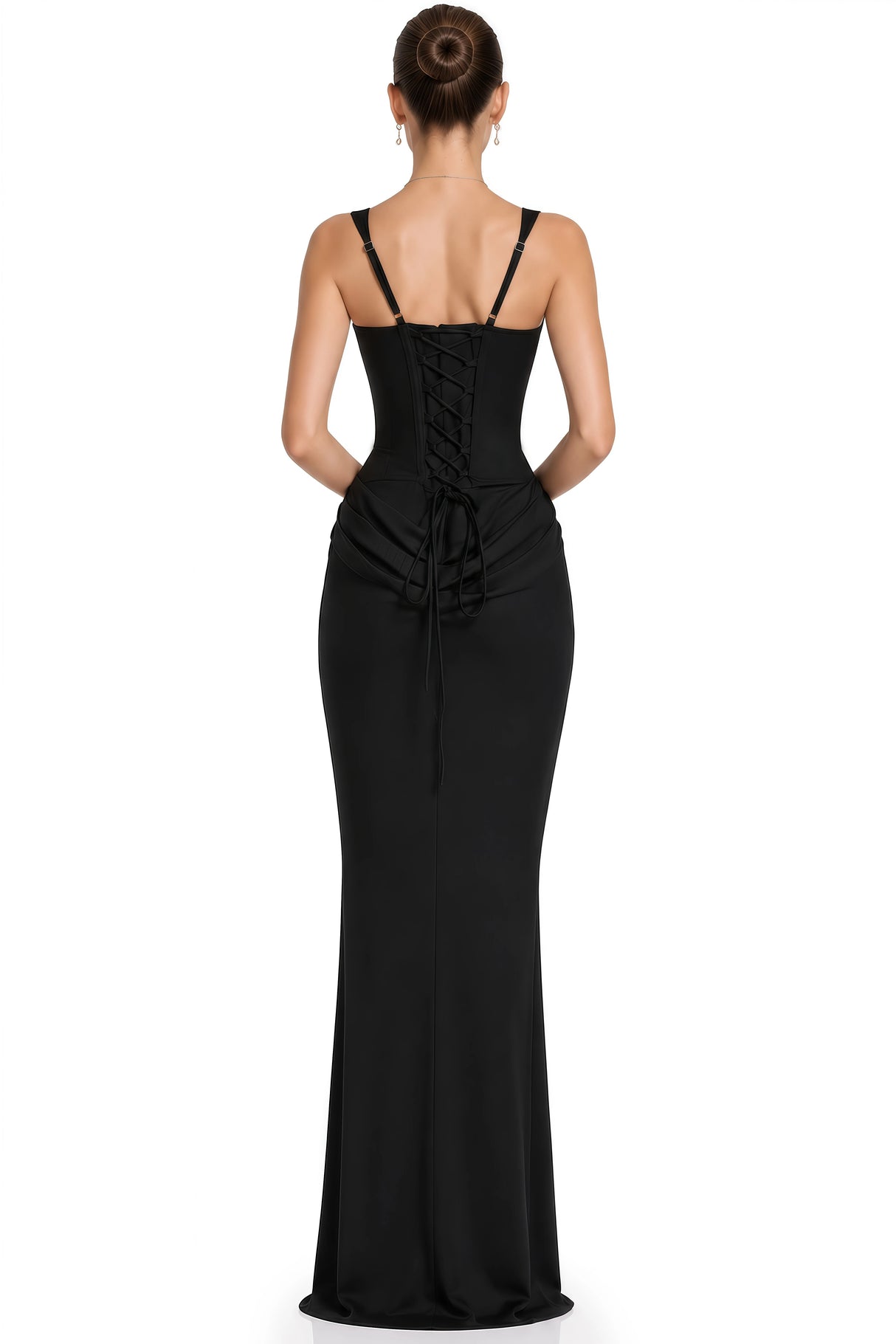 Paulette Black Ruched Corset Maxi Dress