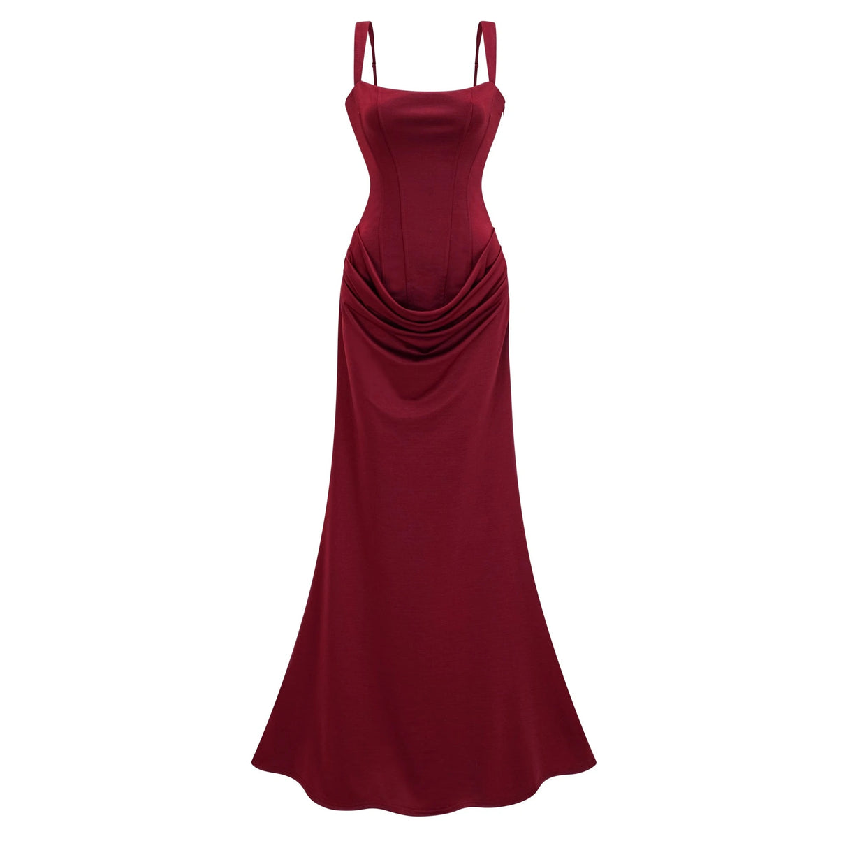 Paulette Red Ruched Corset Maxi Dress
