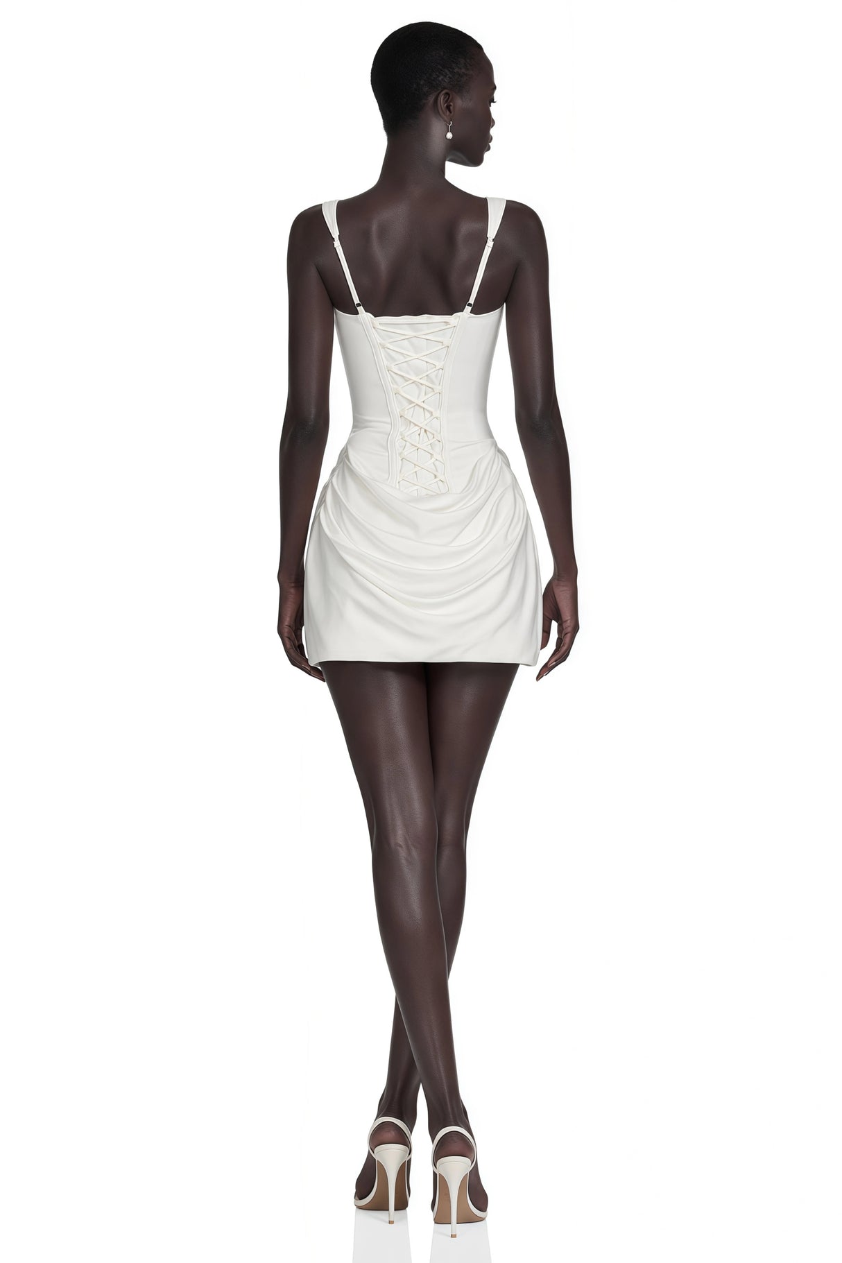 Paulette White Ruched Bodycon Mini Dress