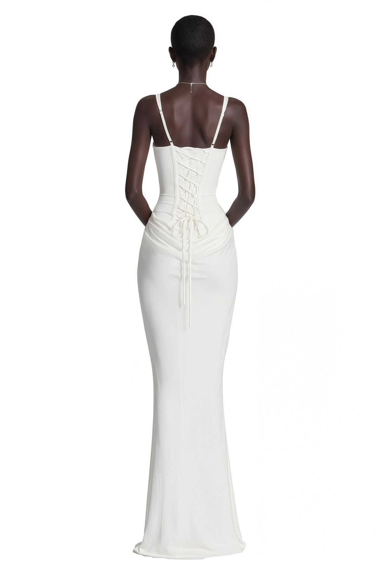 Paulette White Ruched Corset Maxi Dress