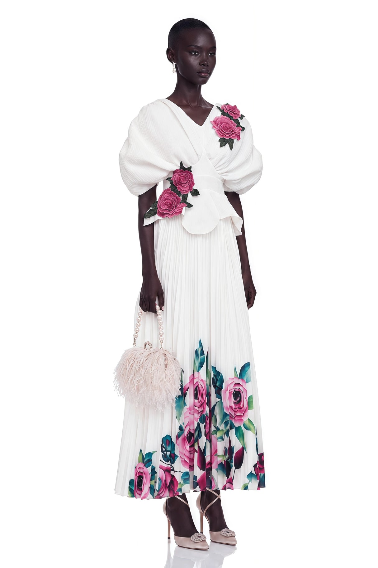 Pétale White Rose Appliqué Maxi Dress