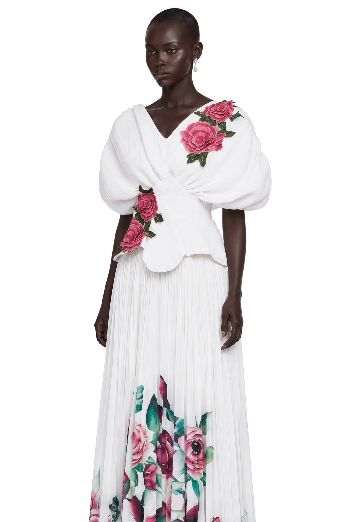 Pétale White Rose Appliqué Maxi Dress