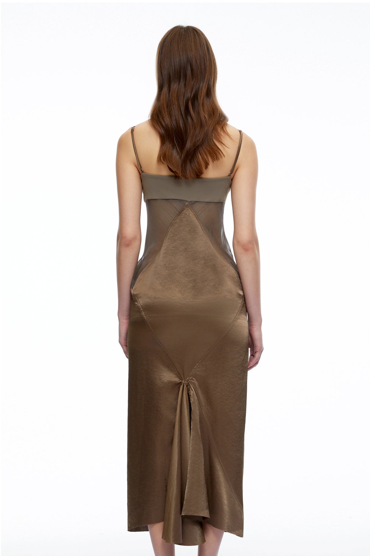 Petra Olive Green SemiSheer Satin Midi Dress