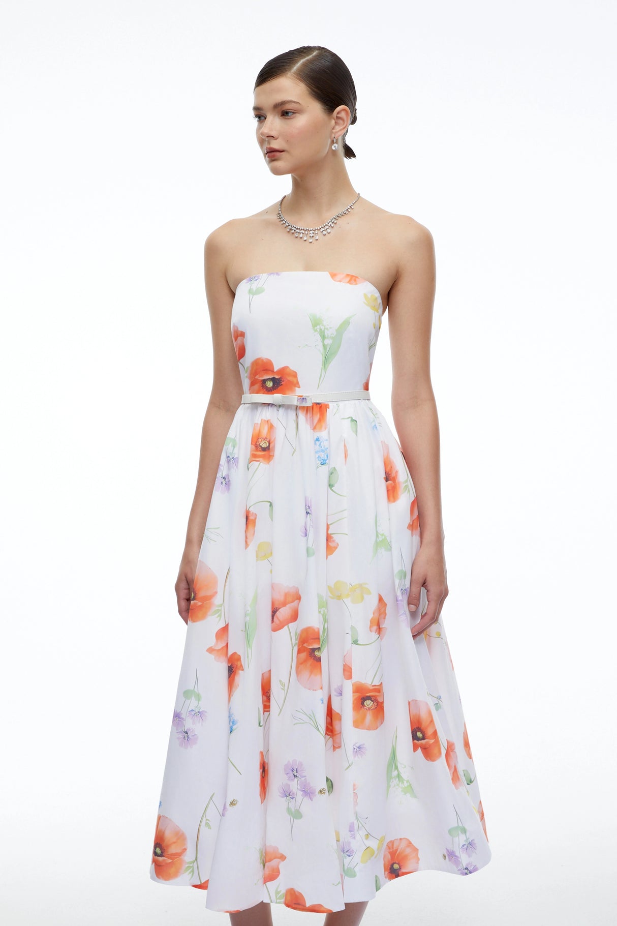 Petronilla White Floral Strapless Midi Dress