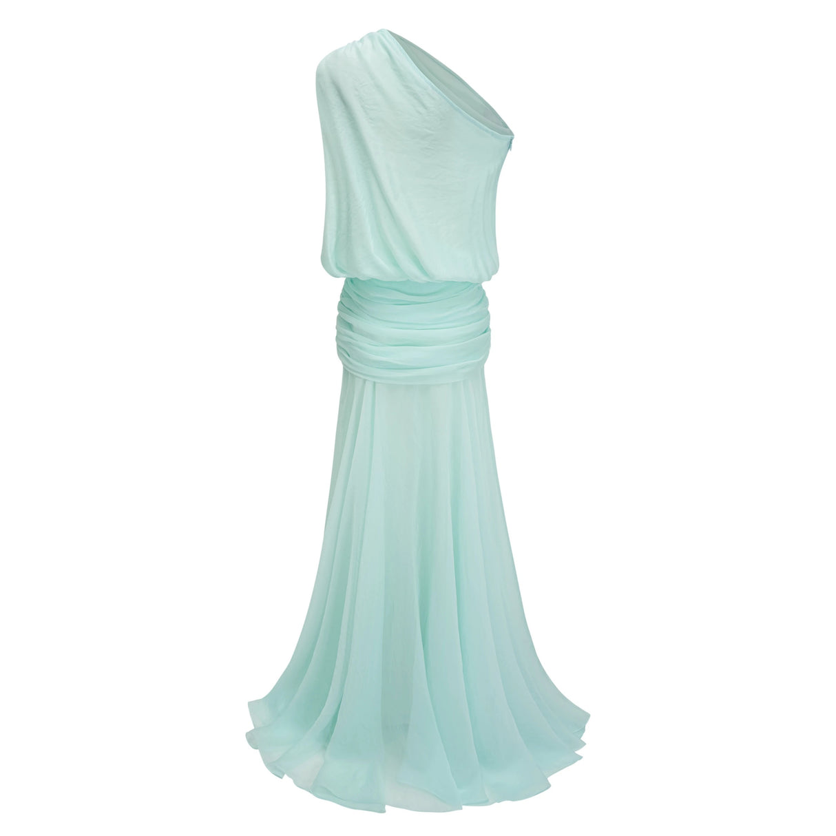 Pippa Green One Shoulder Pleated Maxi Dress