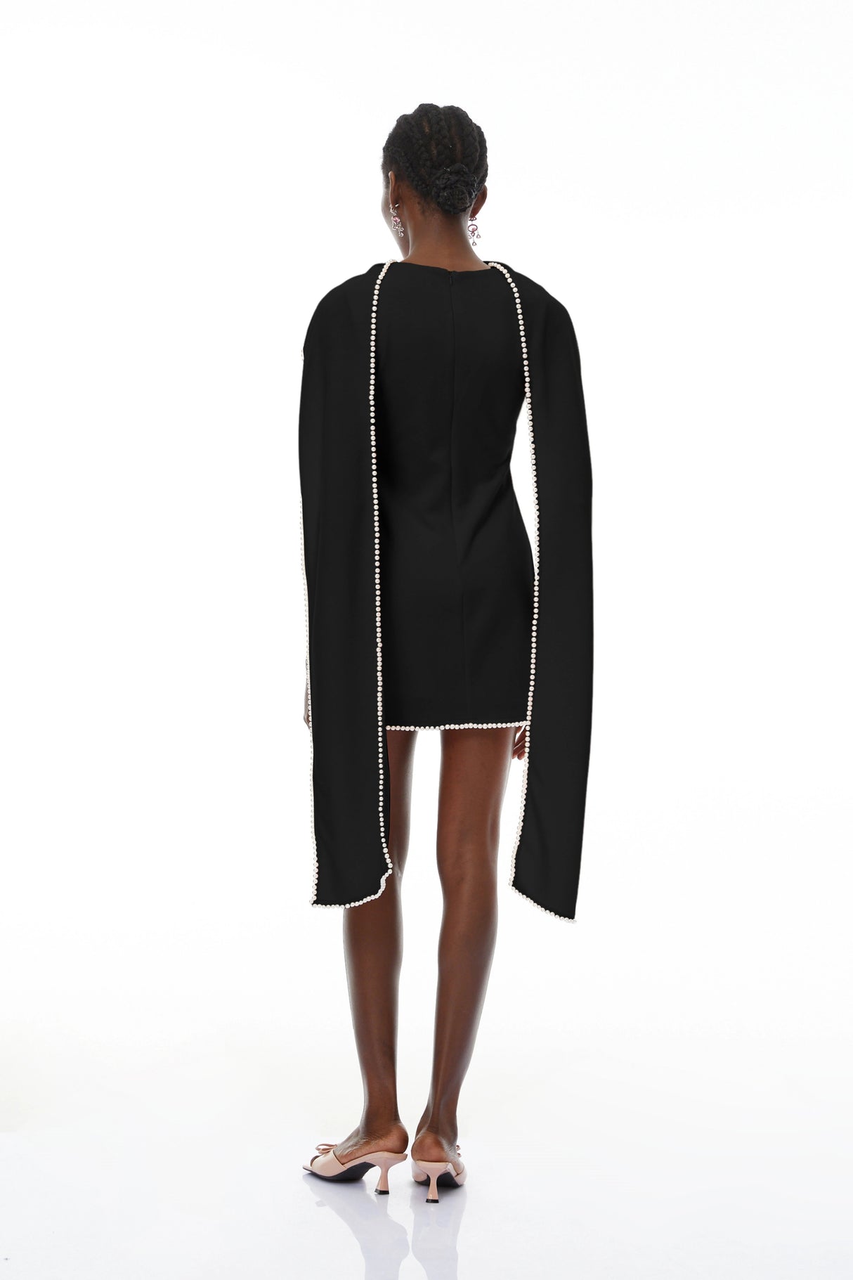 Piroska Black Sleeveless Pearl Trim Mini Dress