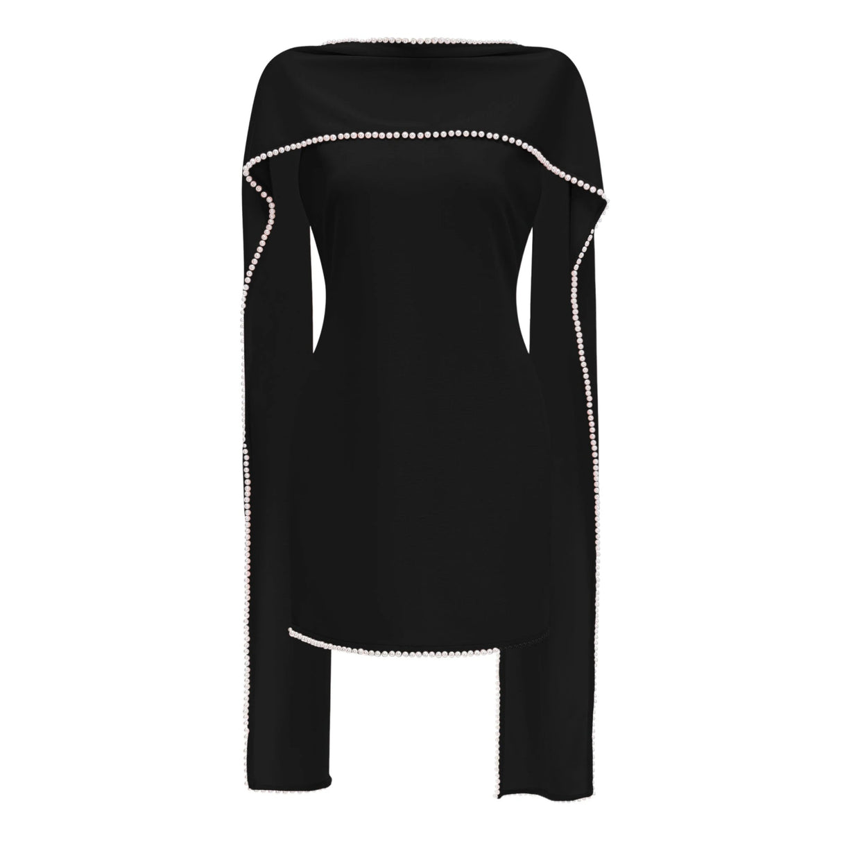 Piroska Black Sleeveless Pearl Trim Mini Dress