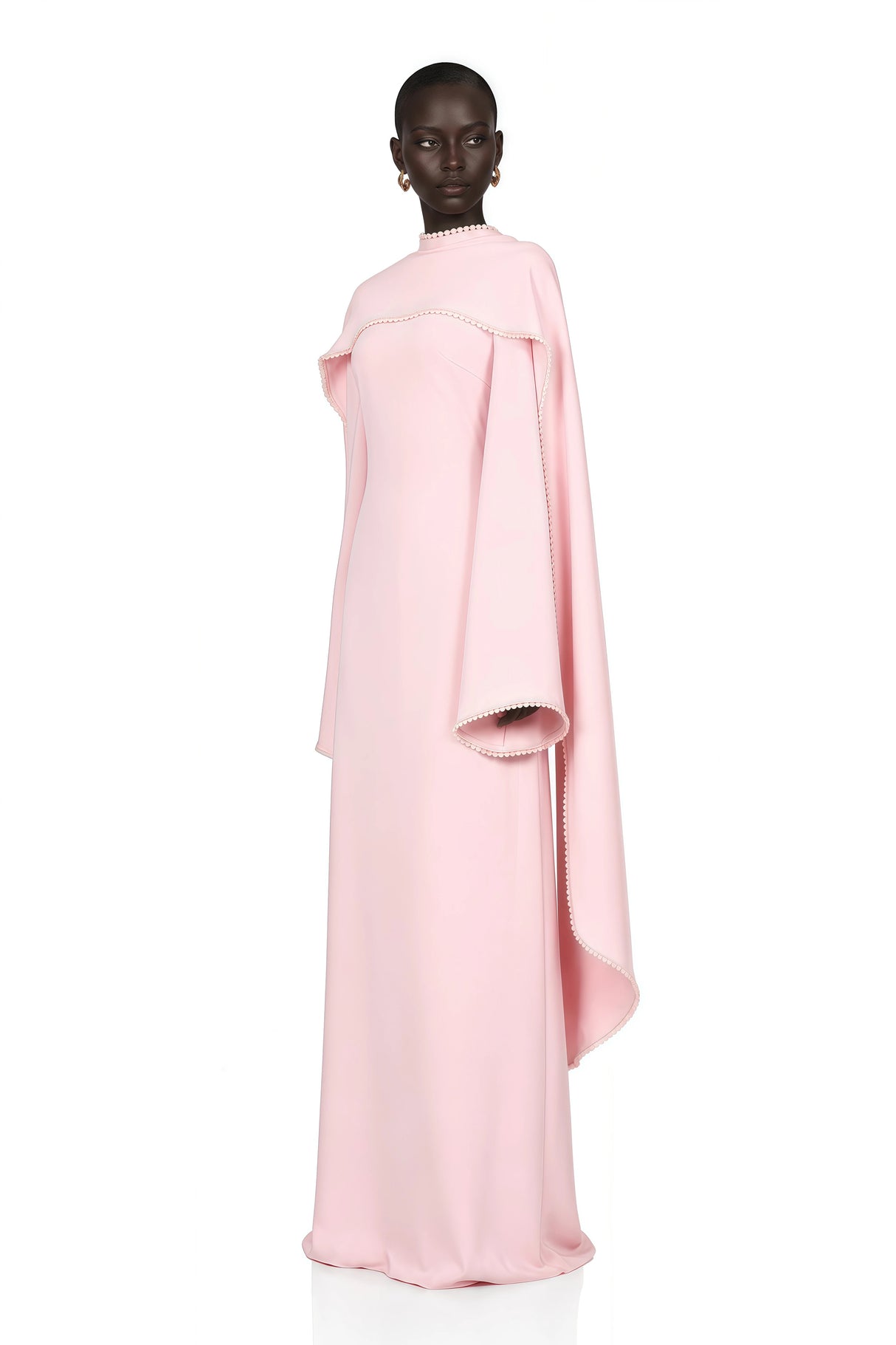 Piroska Pink Pearl Trim Shawl Detail Maxi Dress