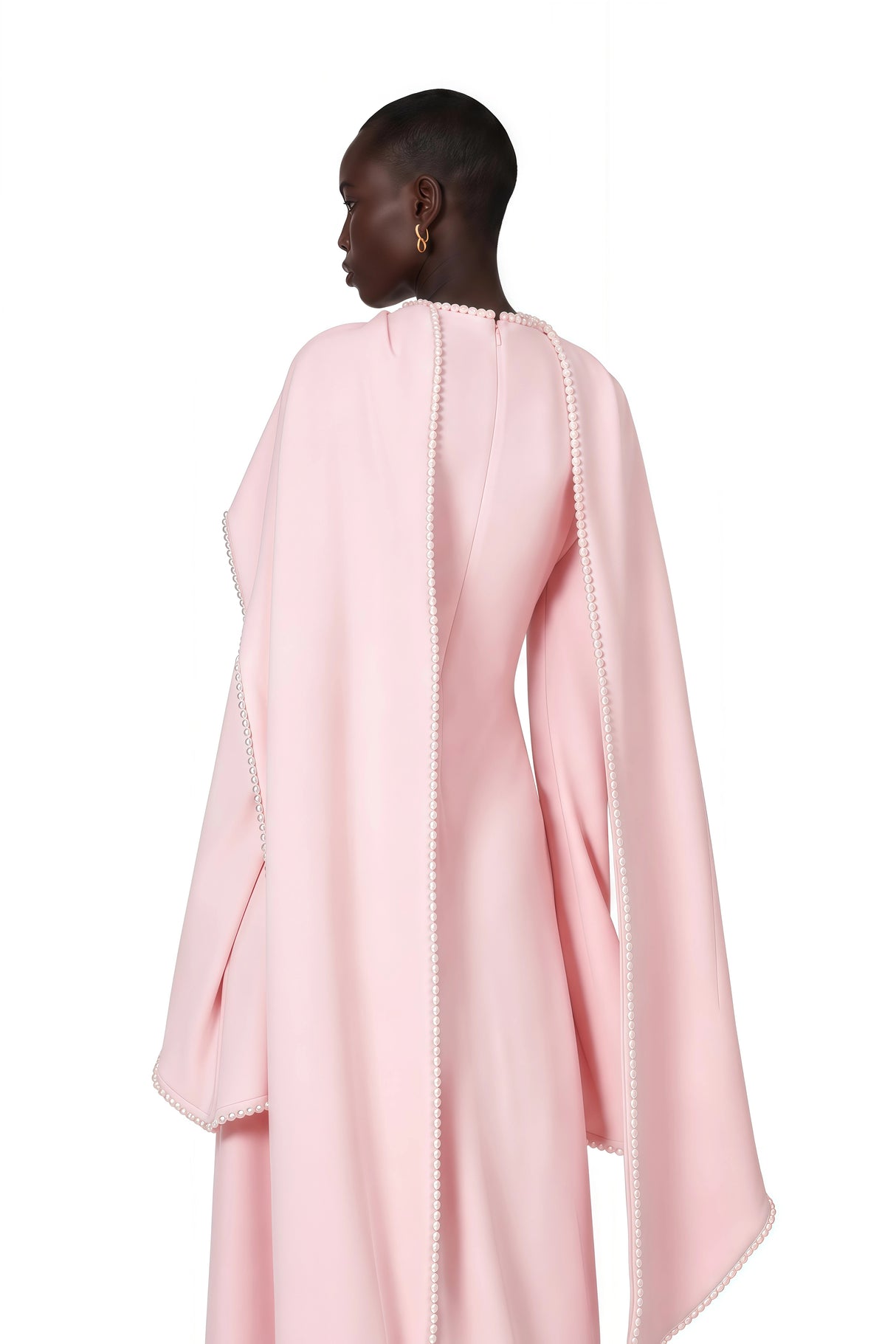 Piroska Pink Pearl Trim Shawl Detail Maxi Dress