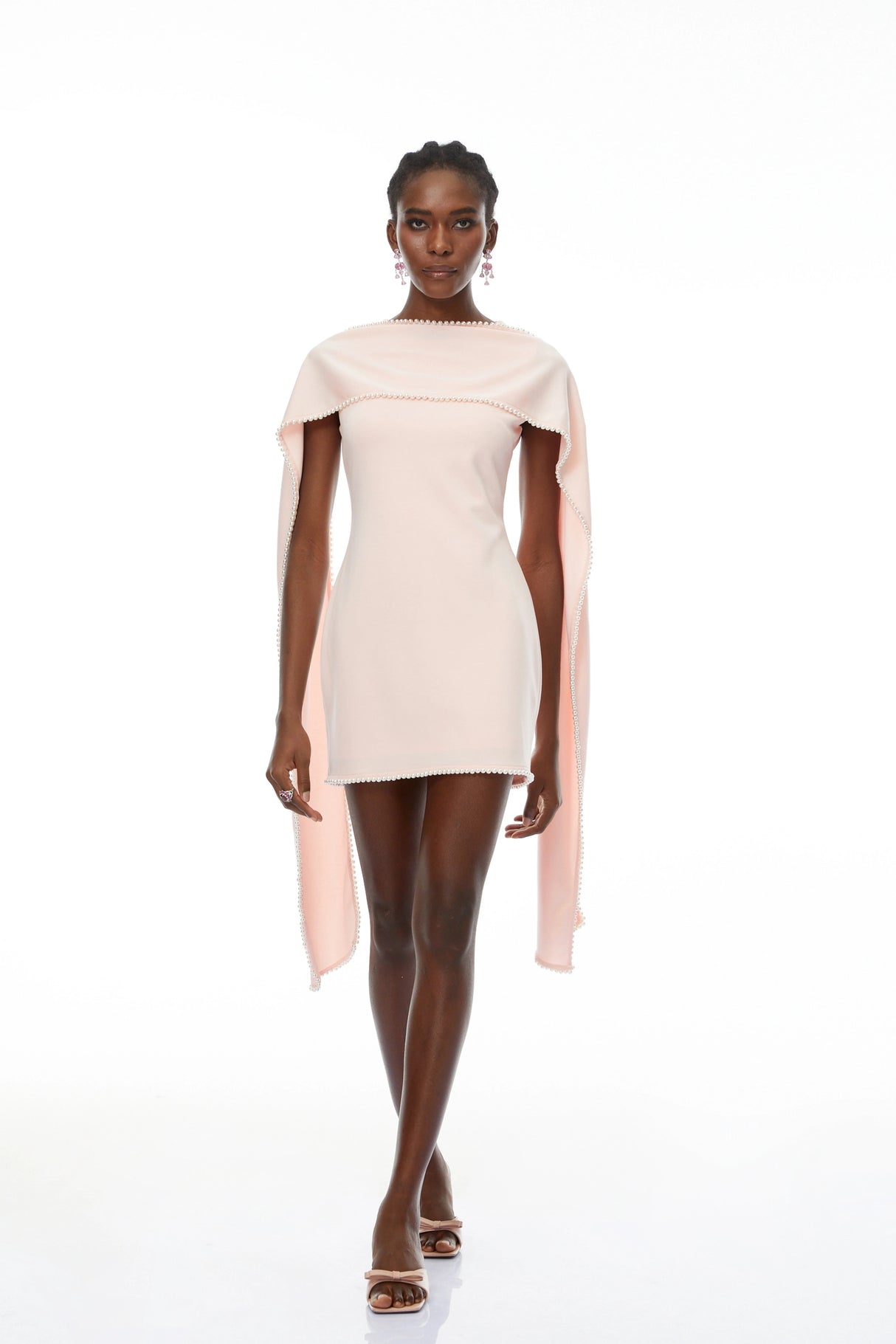 Piroska Pink Sleeveless Pearl Trim Mini Dress