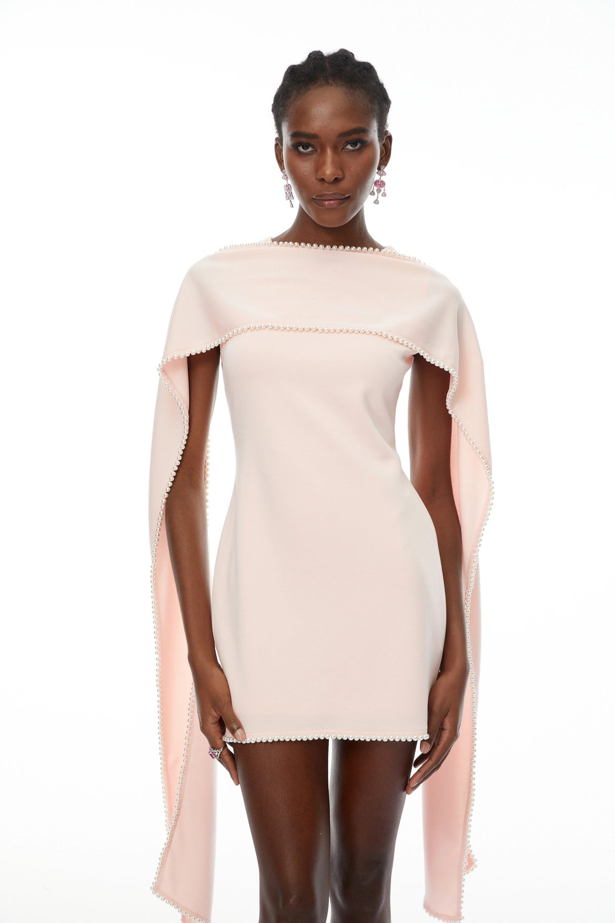 Piroska Pink Sleeveless Pearl Trim Mini Dress