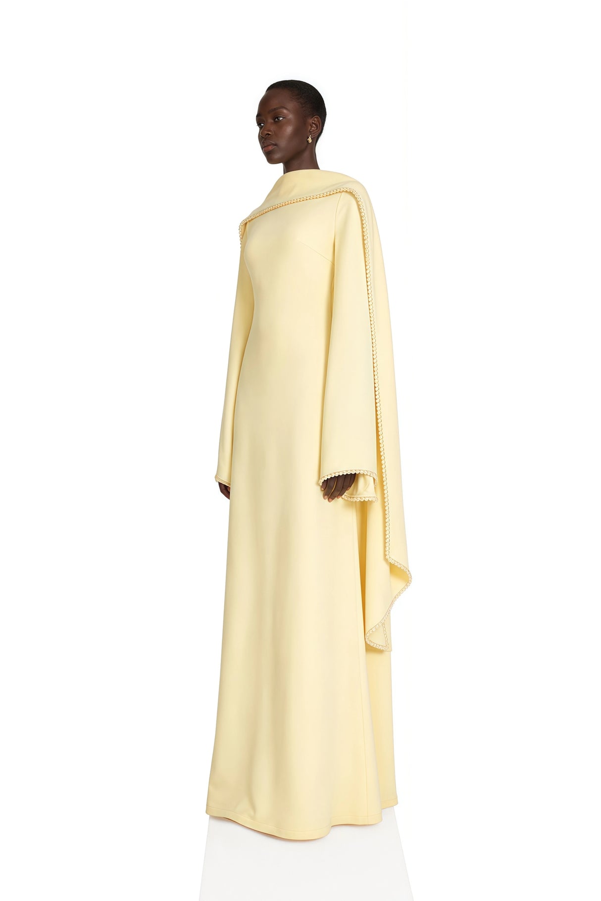 Piroska Yellow Pearl Trim Shawl Detail Maxi Dress