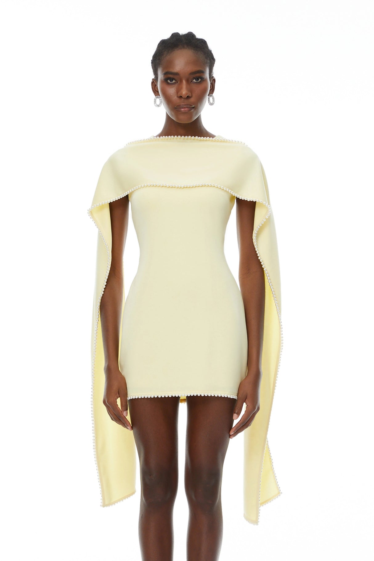 Piroska Yellow Sleeveless Pearl Trim Mini Dress