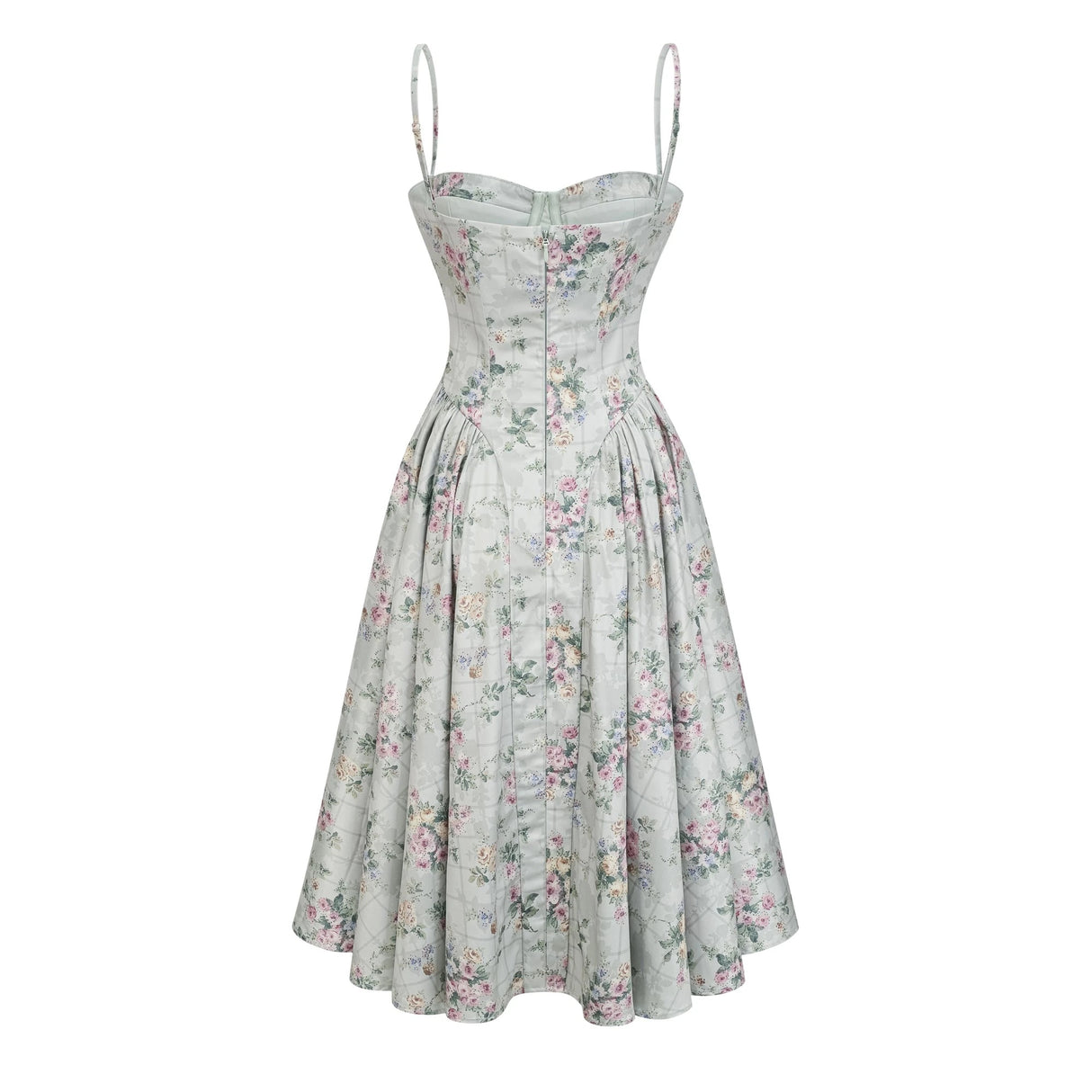 Prunelle sagegreen floralprint shirred midi dress