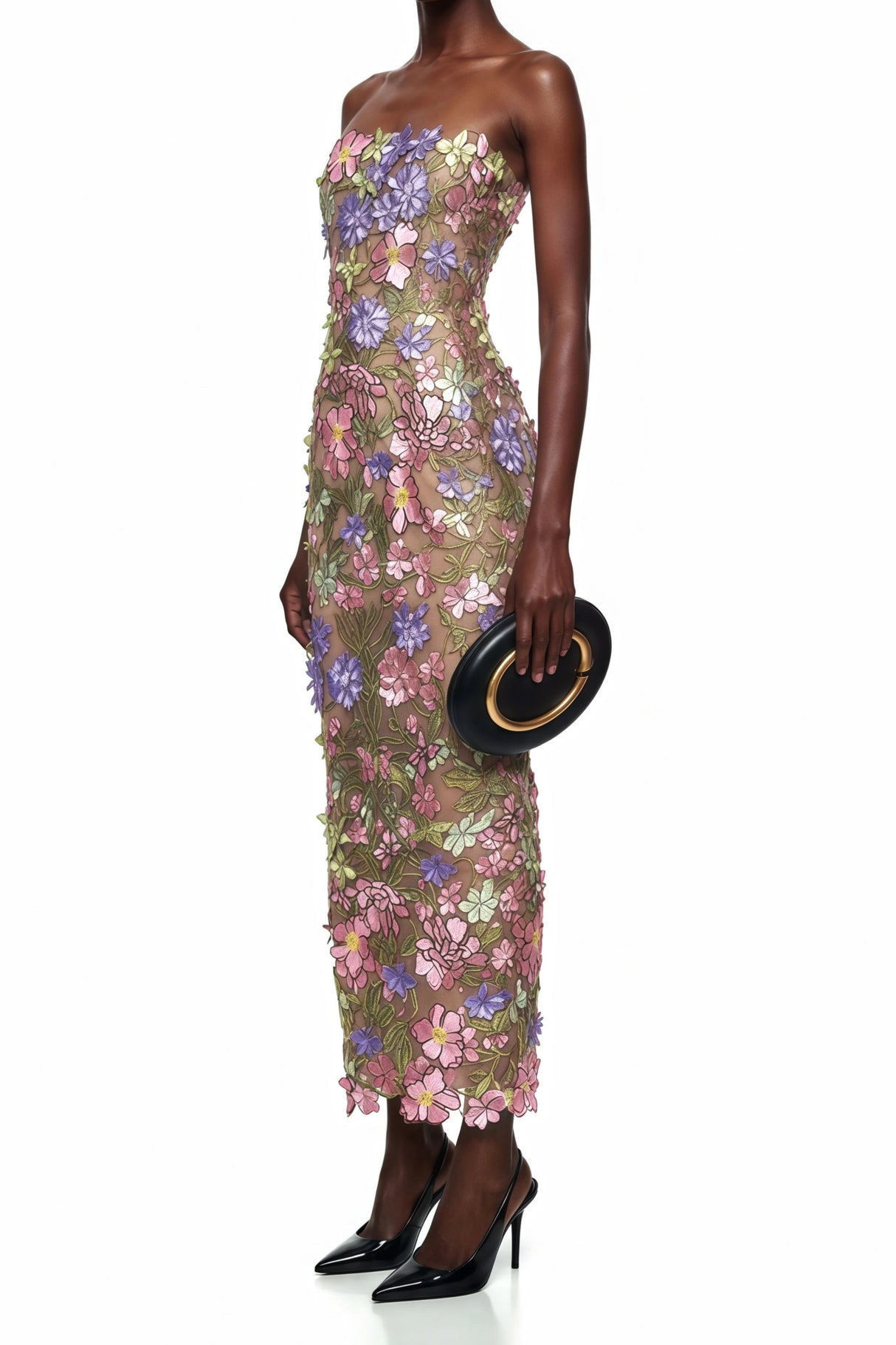 Qudsia Nude Floral Embroidered Maxi Dress