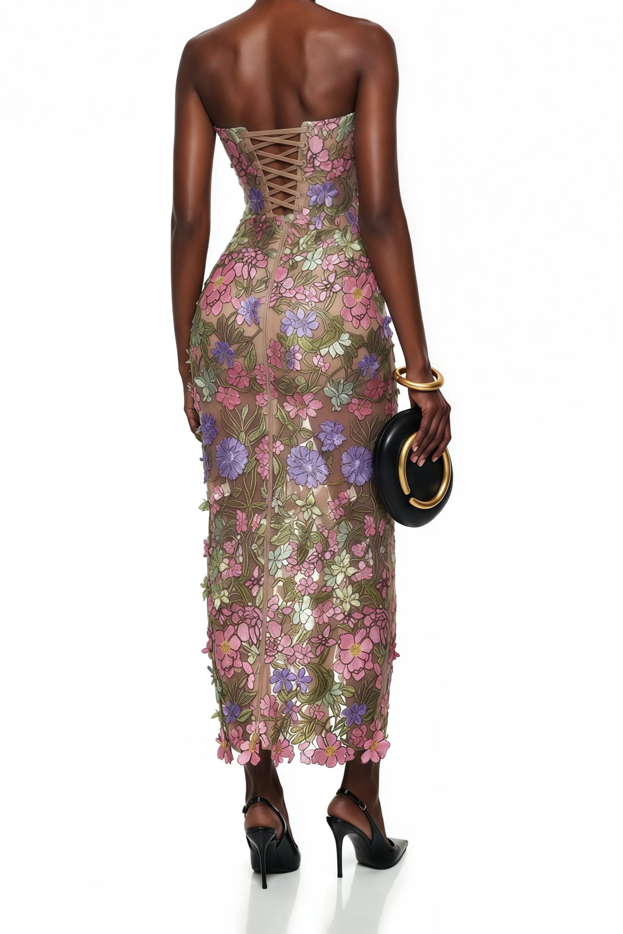 Qudsia Nude Floral Embroidered Maxi Dress