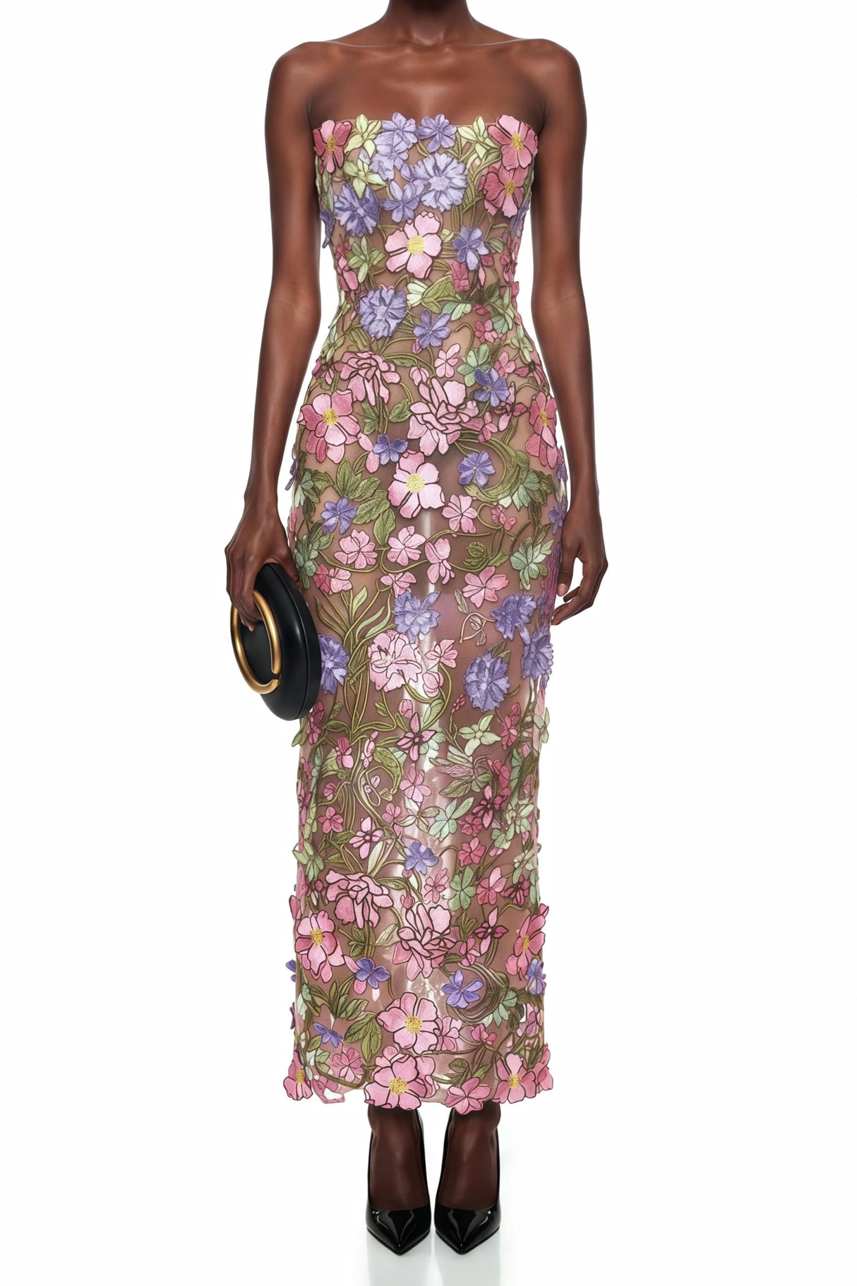 Qudsia Nude Floral Embroidered Maxi Dress